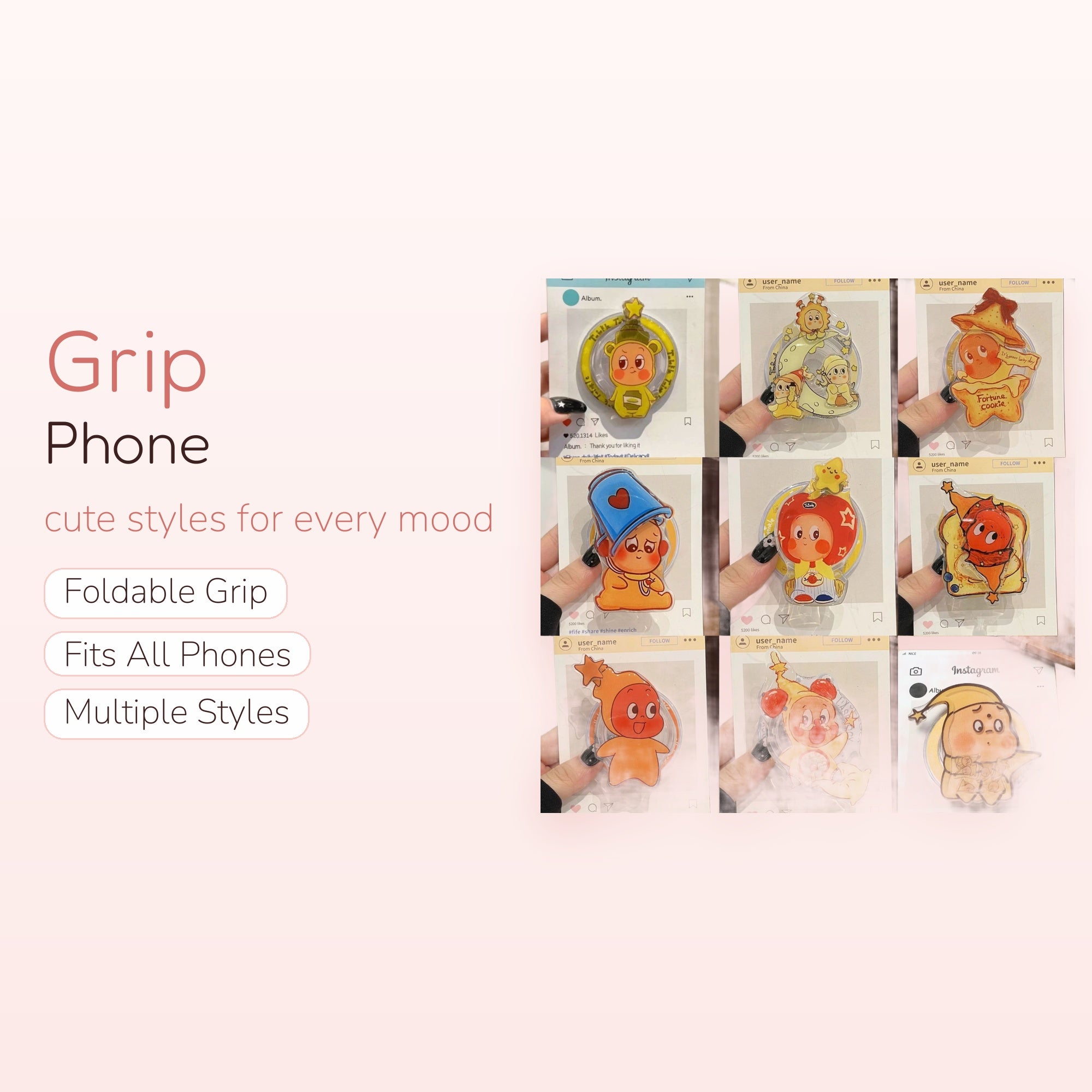 SIMPLYBUBBI — Whimsical Moon & Star Character Phone Grip | Cartoon Pop Socket