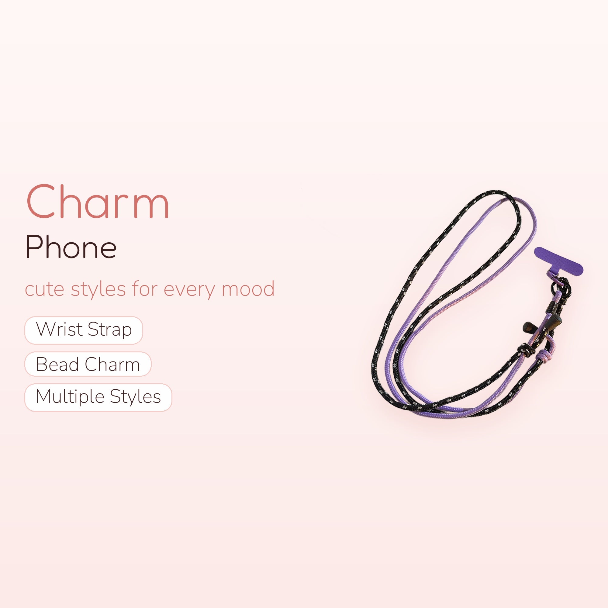 Black & Purple Braided Phone Lanyard | Adjustable Crossbody Phone Strap