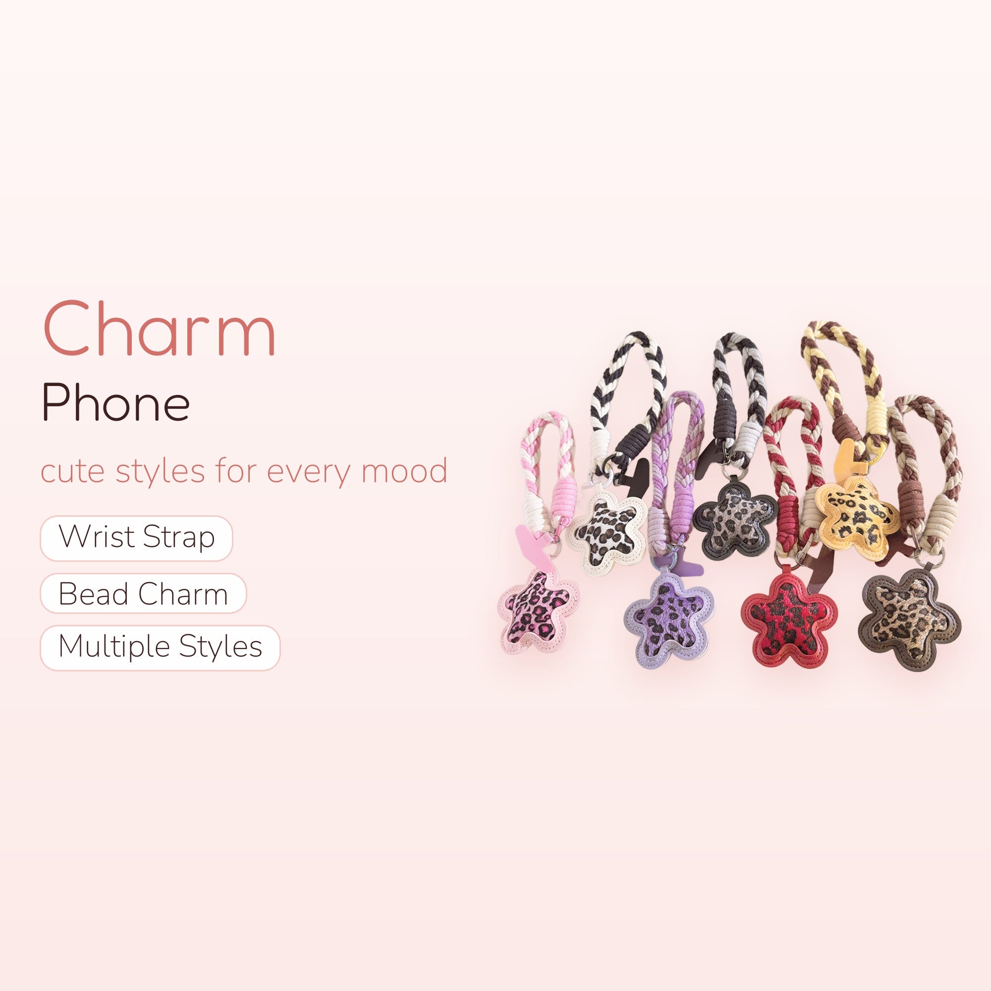 Leopard Print Star Phone Charm | Braided Wrist Strap Lanyard