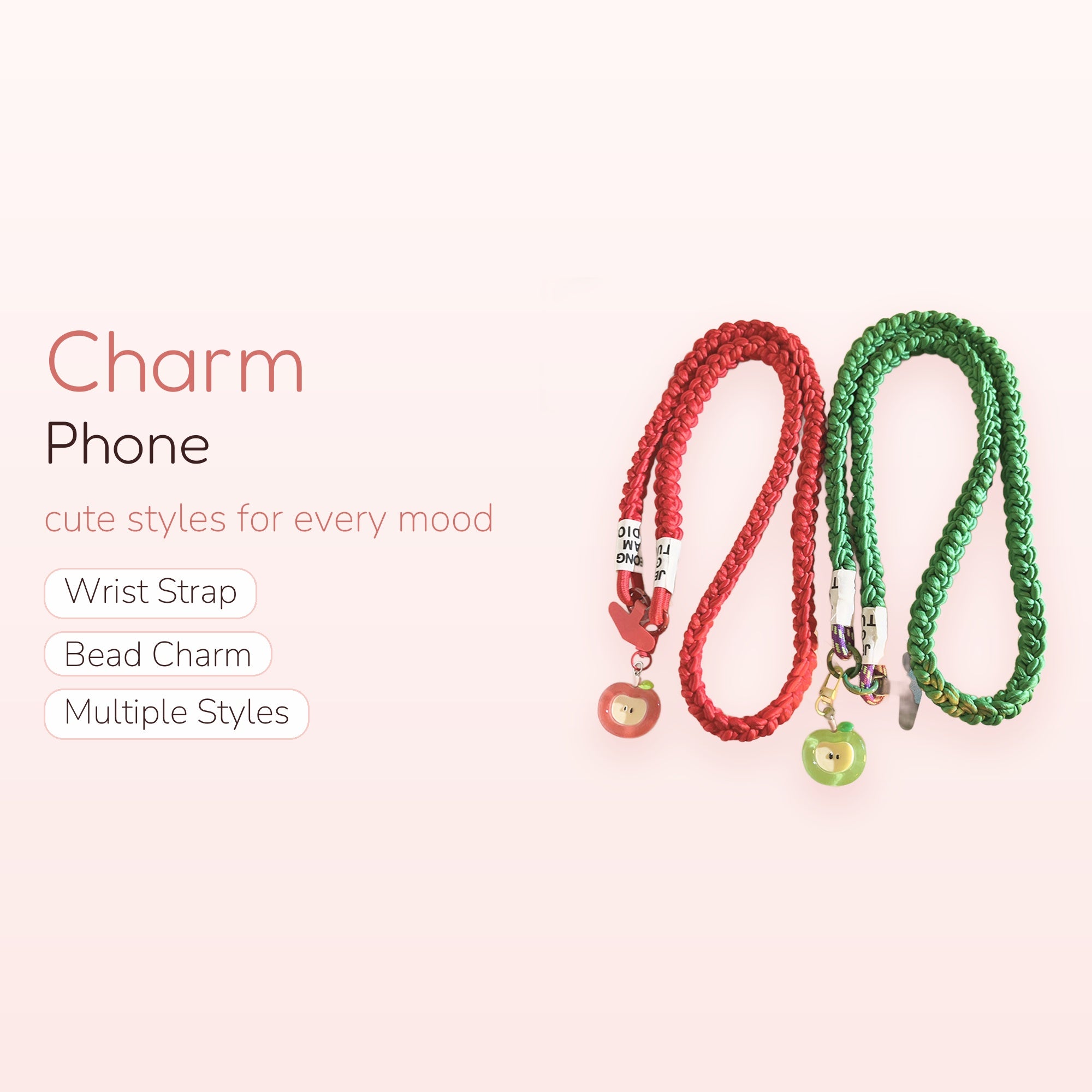 Braided Apple Phone Charm Lanyard | Cute Red & Green Fruit Wrist Strap