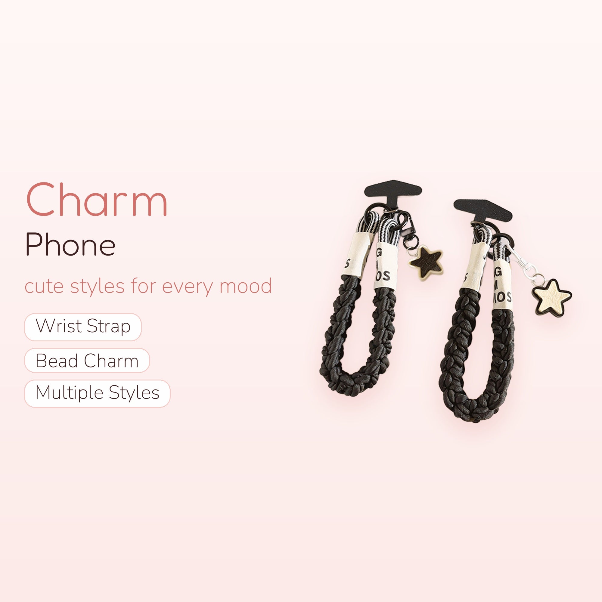 Black Braided Wrist Phone Charm | Star Pendant Phone Lanyard