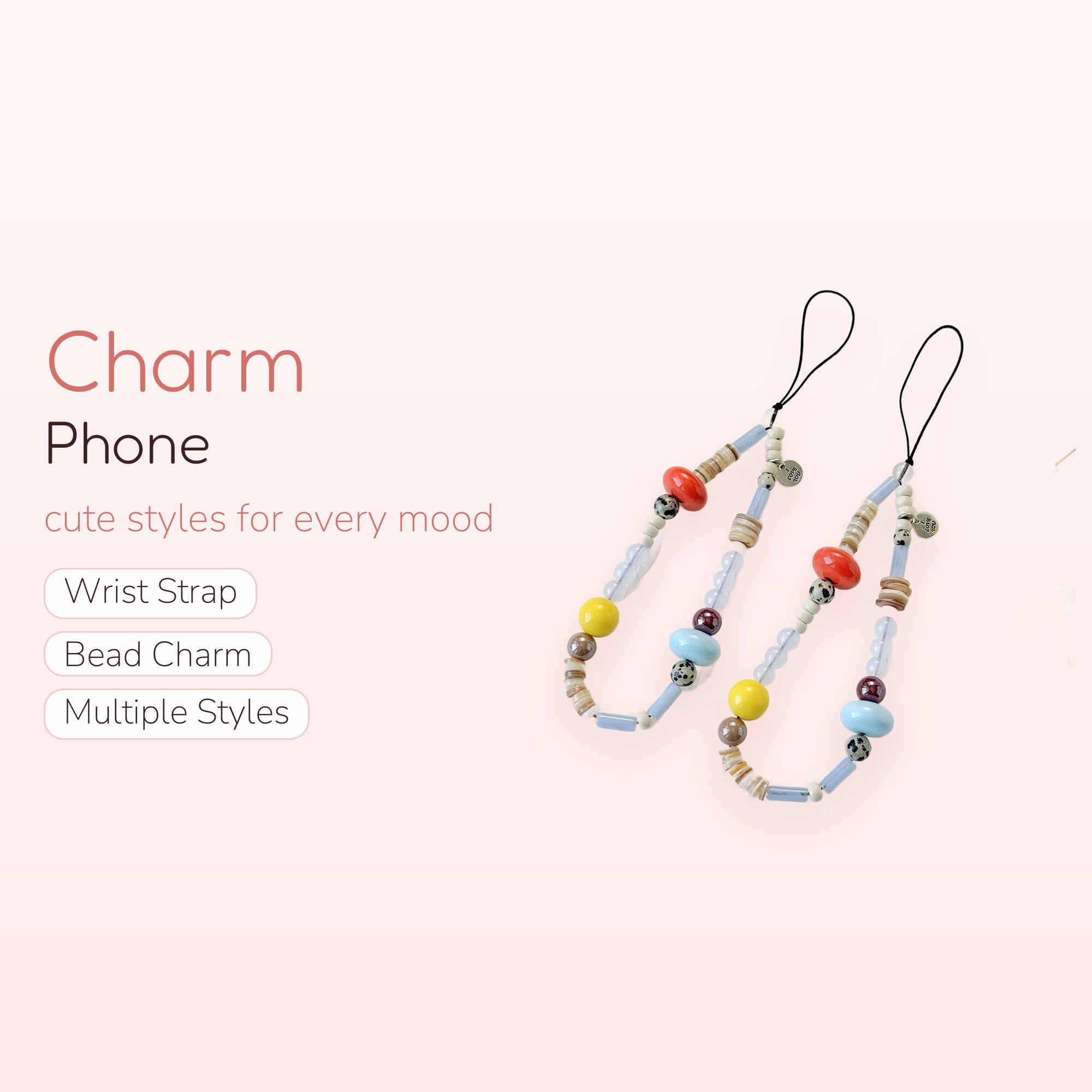 Aesthetic Beaded Phone Charm Strap | Colorful Y2K Wrist Lanyard with Shells