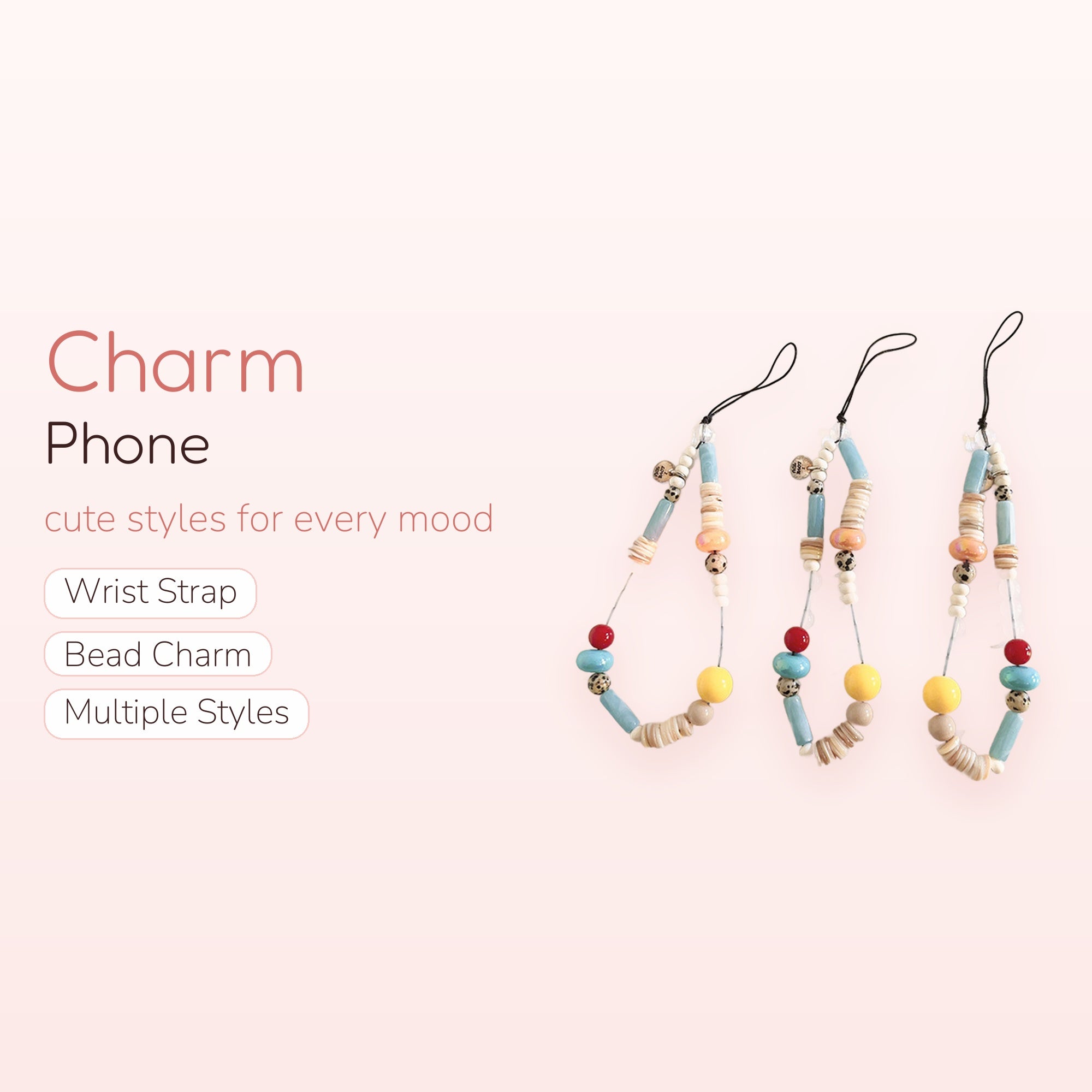 Aesthetic Beaded Phone Charm Strap | Pastel Blue & Yellow Y2K Wrist Lanyard