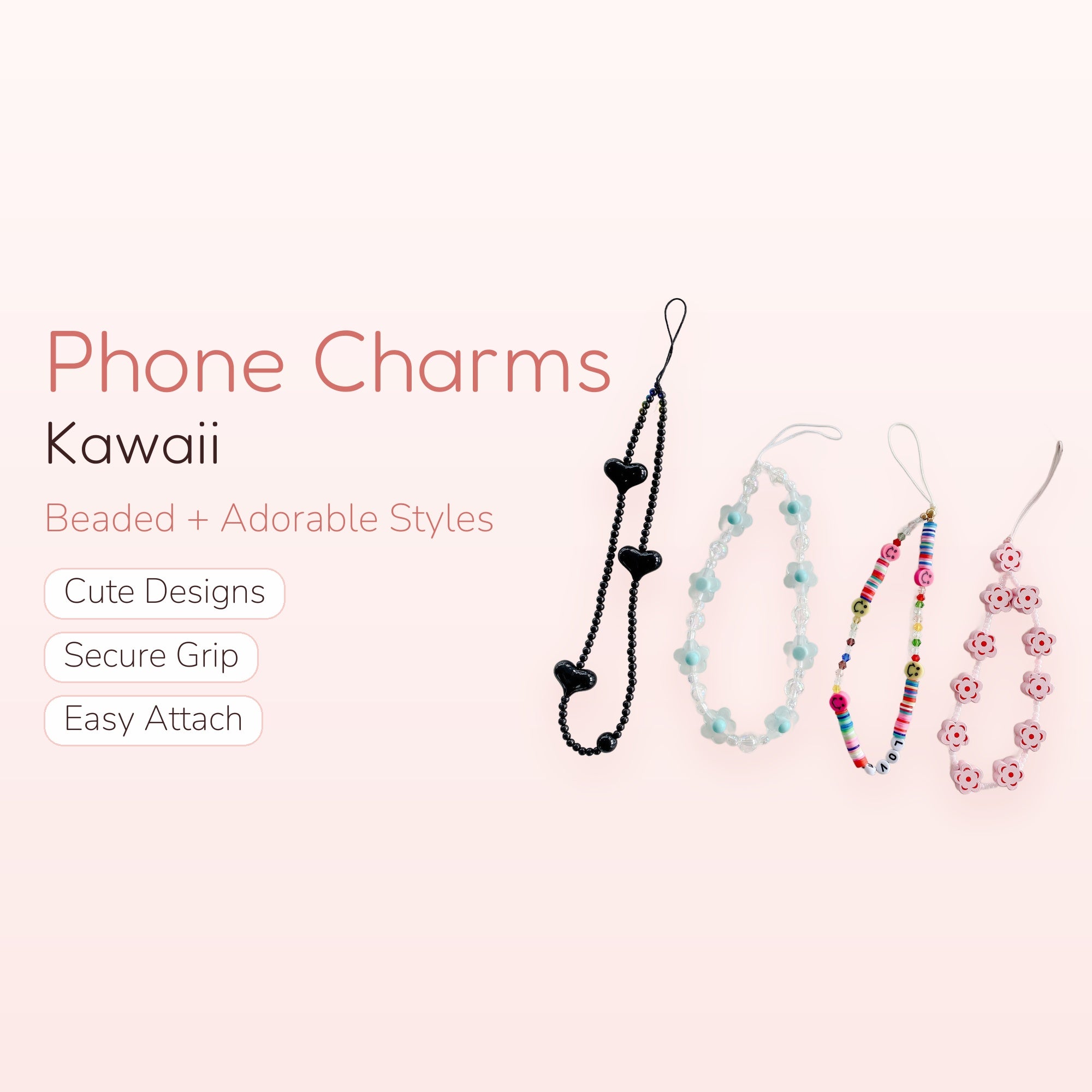 Kawaii Beaded Phone Charm Strap | Cute Wrist Lanyard | Y2K Aesthetic | Gift for Her | Trendy Phone Accessory