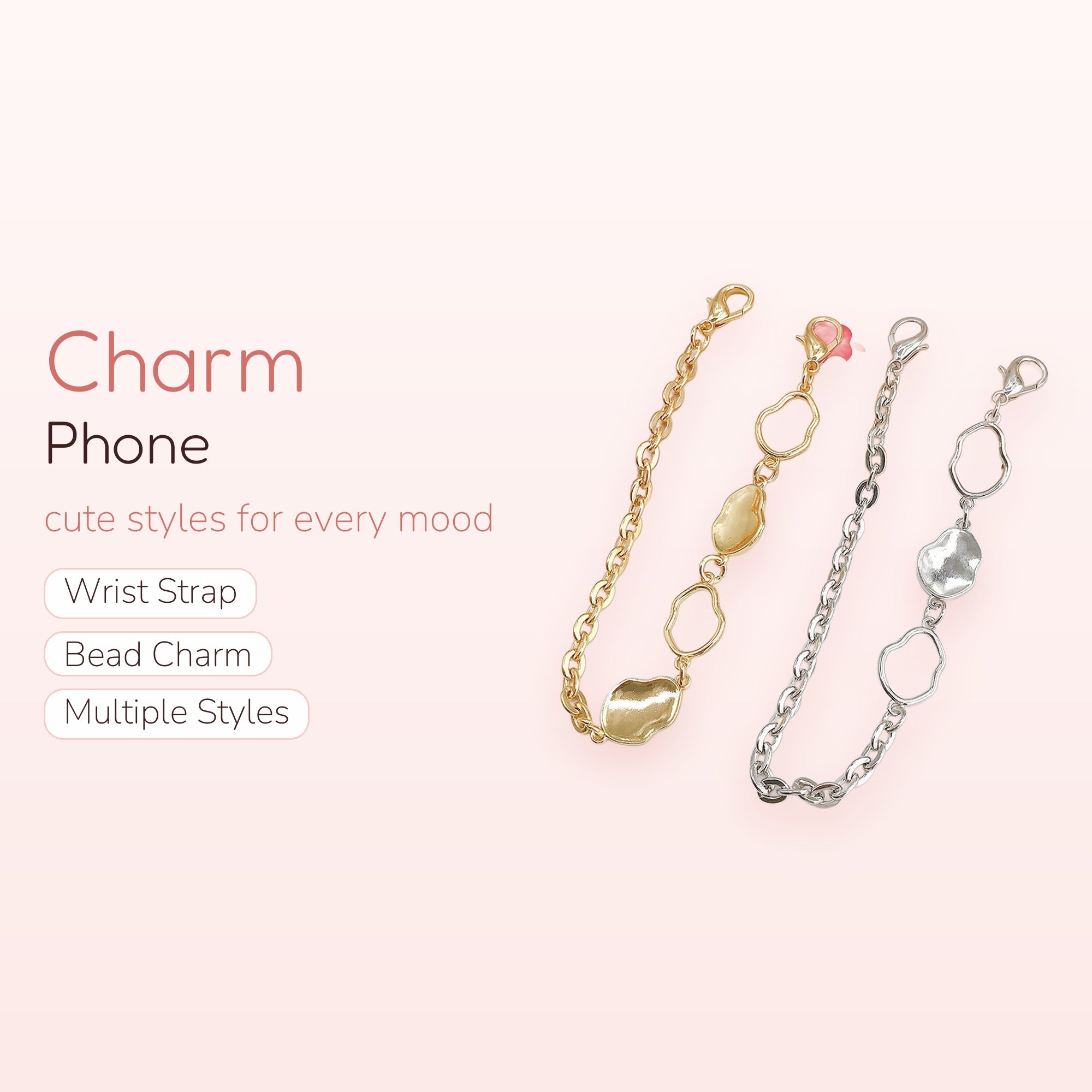 Abstract Gold & Silver Chain Phone Charm | Aesthetic Irregular Metal Wrist Strap