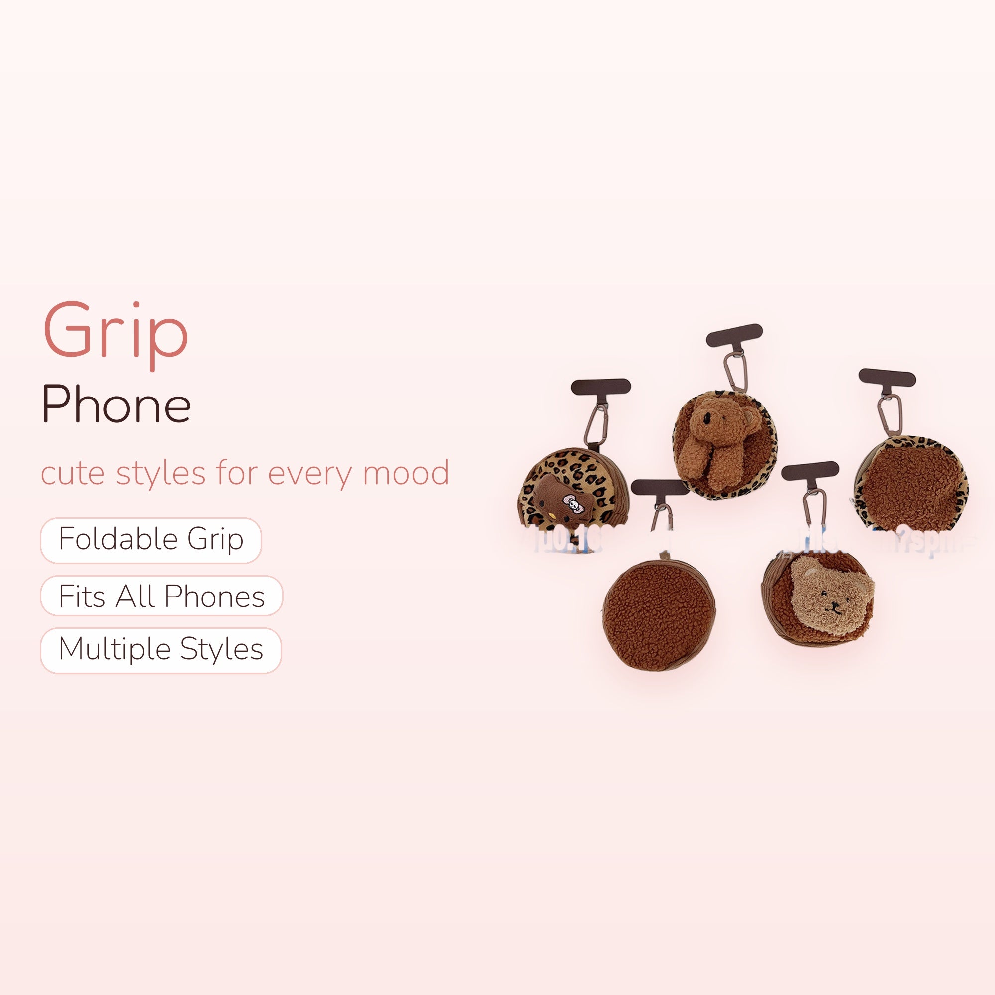 Cute Plush Bear & Leopard Print Phone Grip | Fuzzy Animal Pop Socket Stand