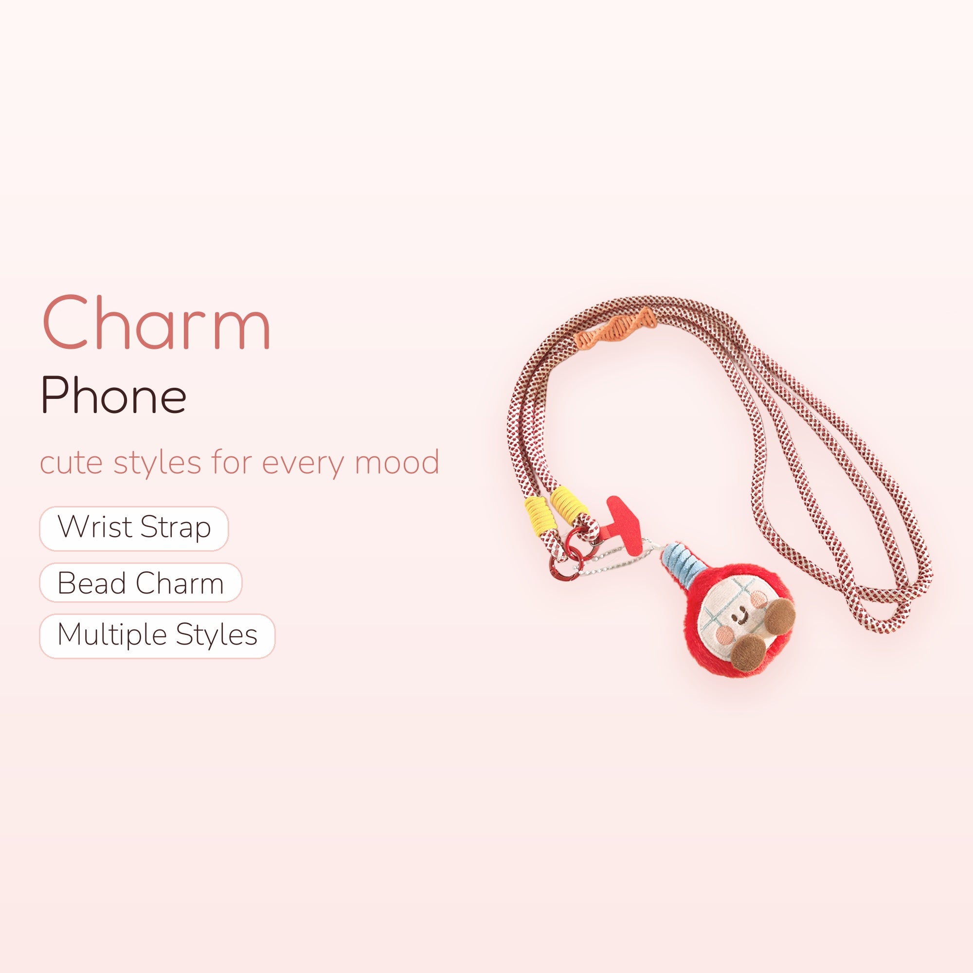 Cute Red & White Rope Phone Lanyard | Kawaii Plush Character Phone Strap