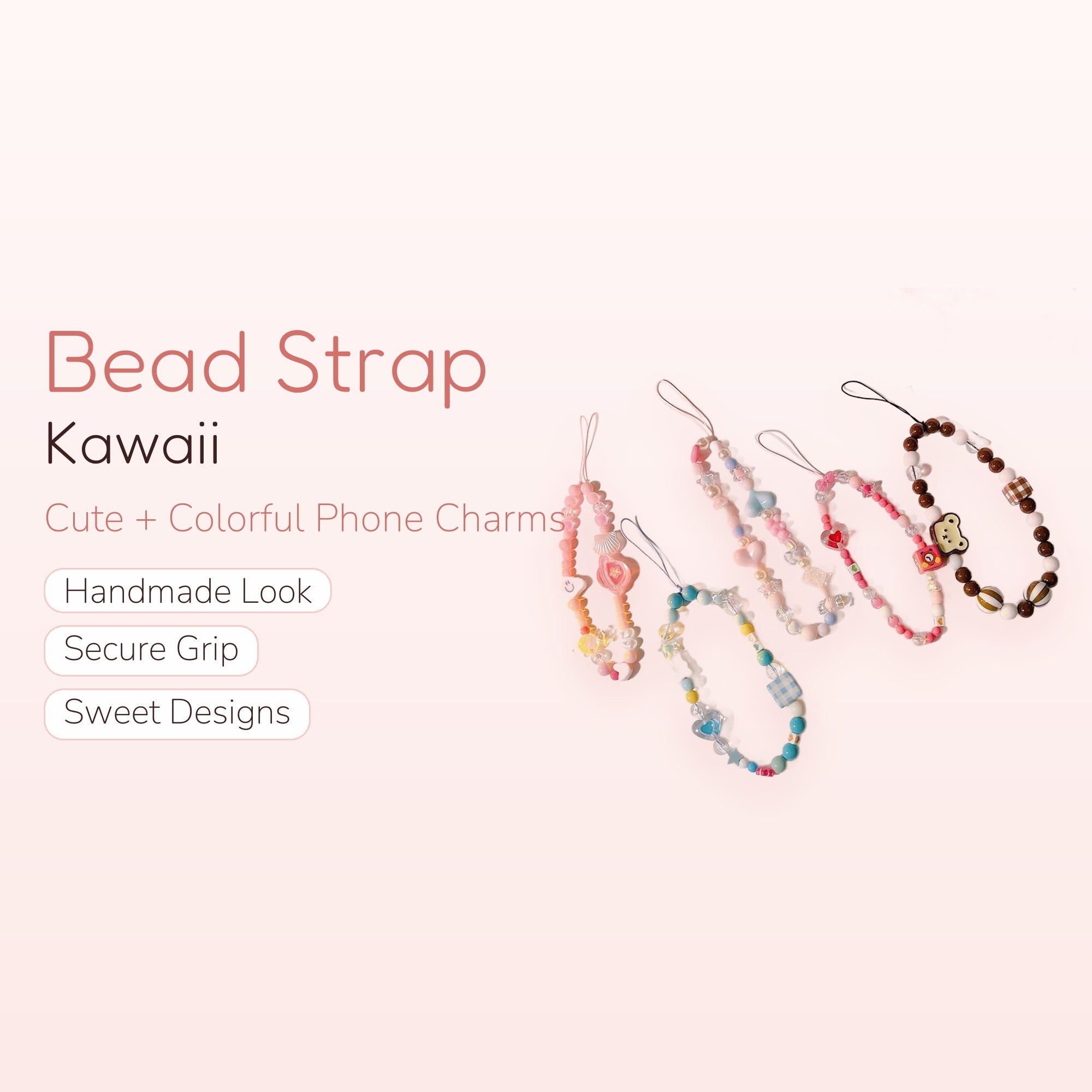 Kawaii Beaded Phone Charm Strap | Cute Wrist Lanyard for Phones