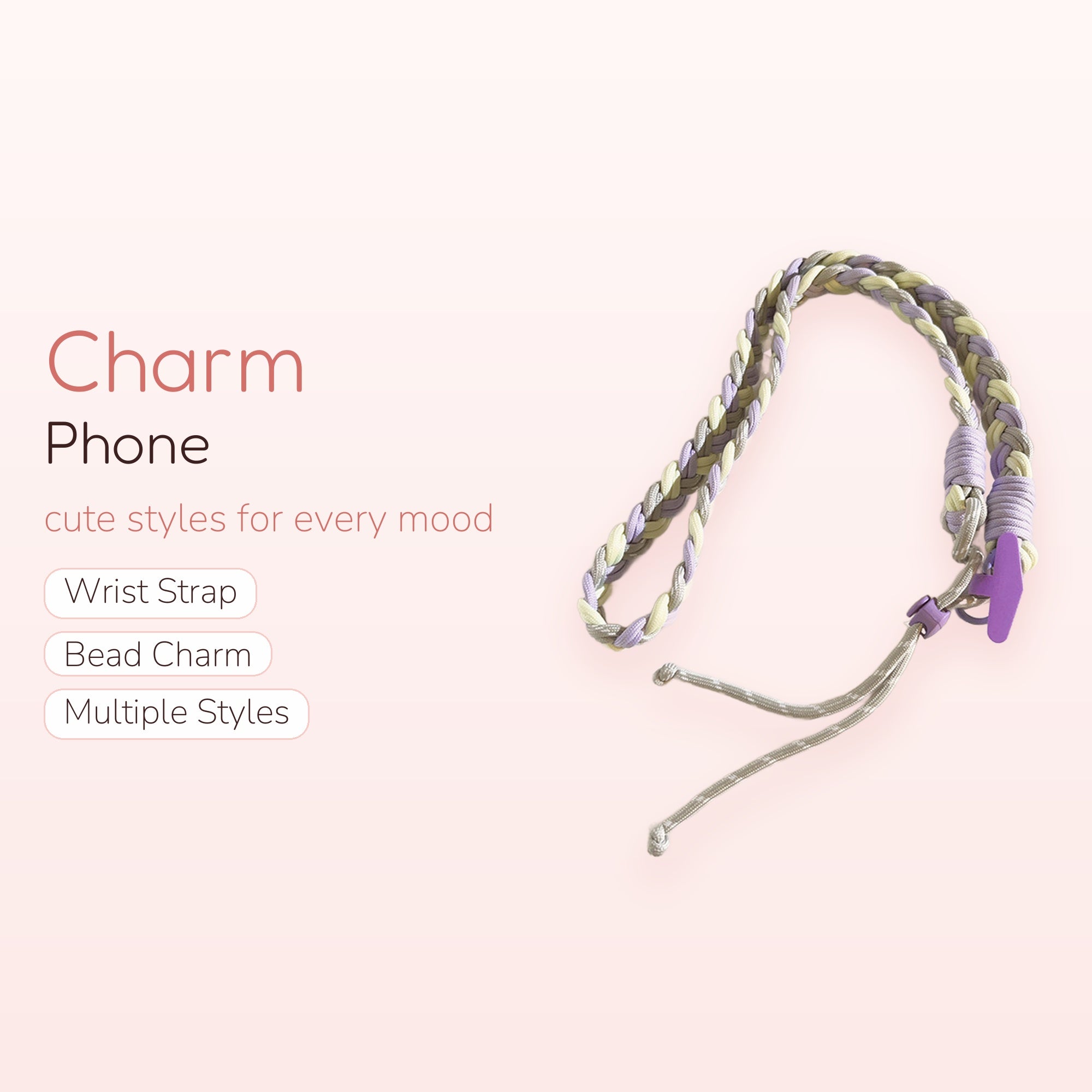 SIMPLYBUBBI — Braided Pastel Wrist Lanyard | Purple & Yellow Phone Strap