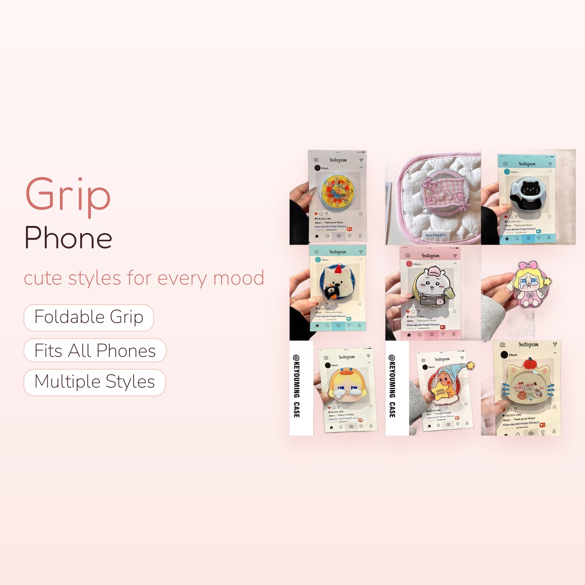 Assorted Kawaii Character Phone Grips | Cute Pop Socket Stands
