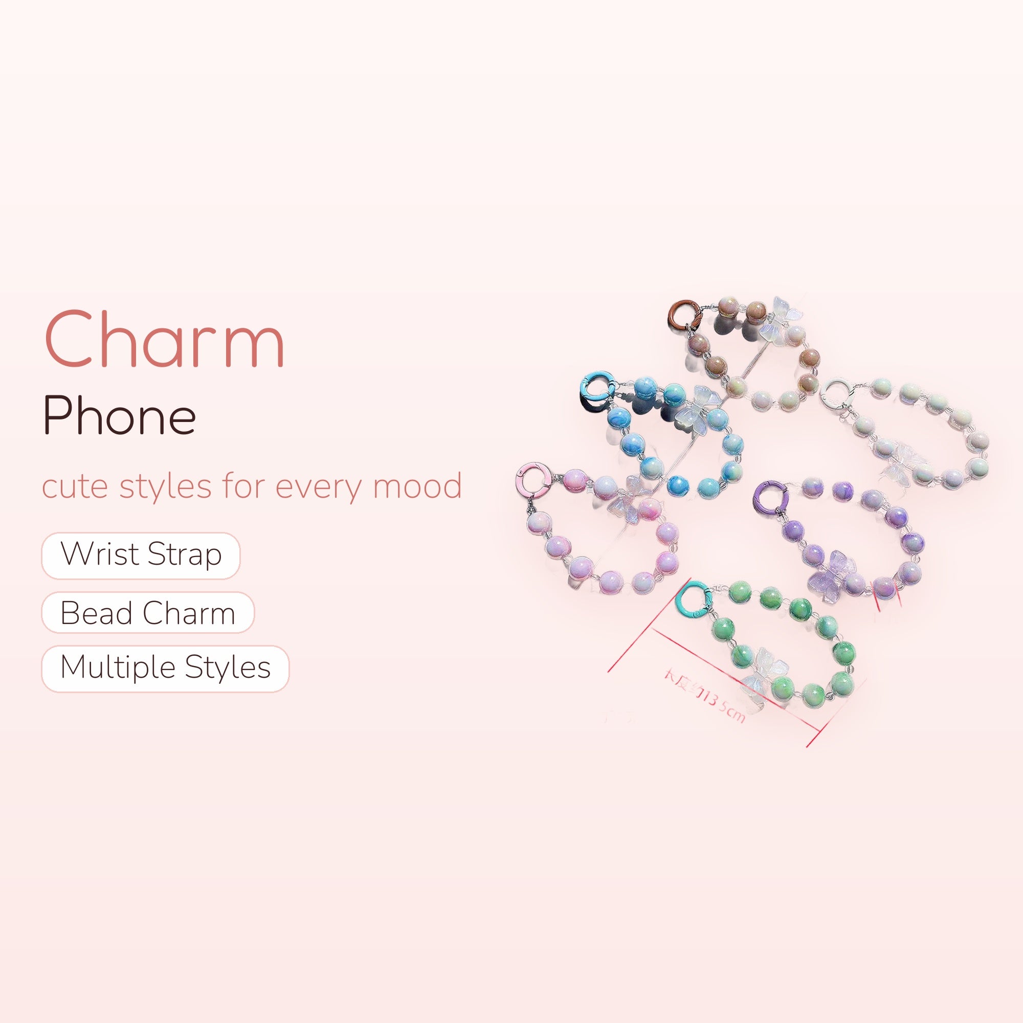 Pastel Beaded Phone Charm Strap | Kawaii Butterfly Wrist Lanyard