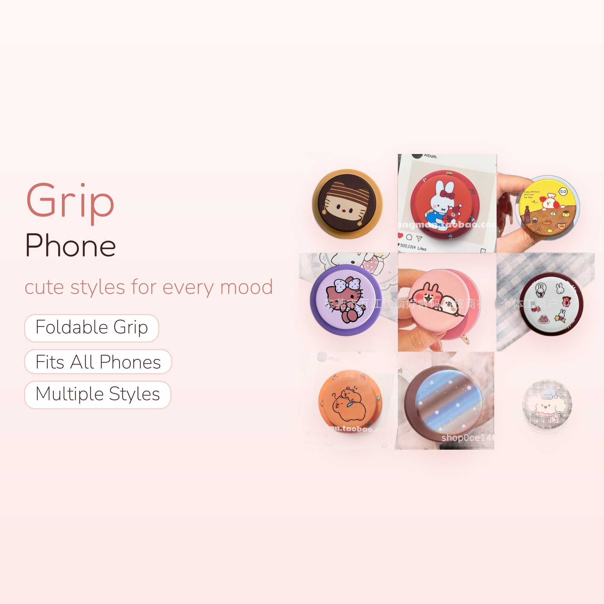SIMPLYBUBBI — Assorted Cartoon & Pet Pop Grip Collection | Cute Phone Stand Holder