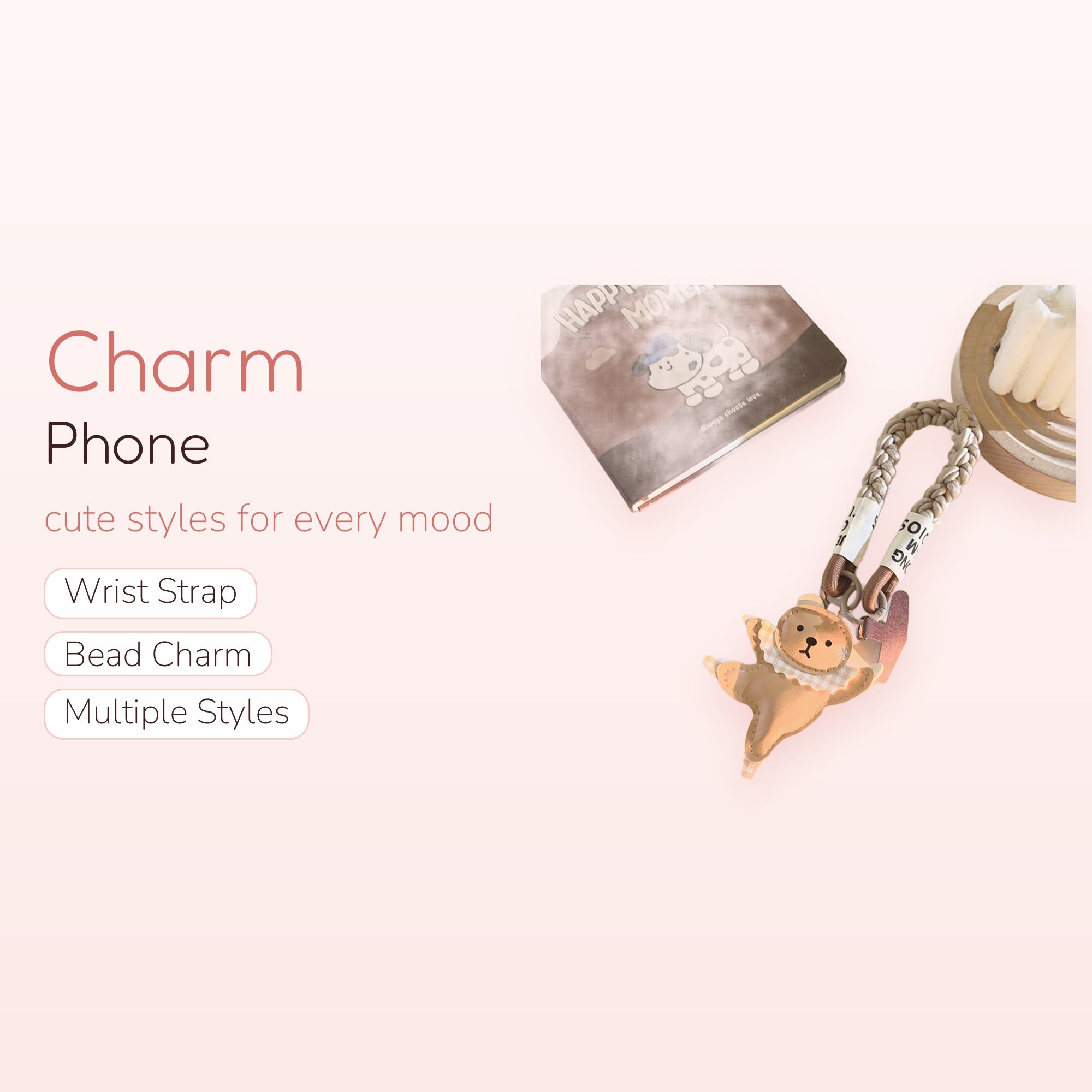 Cute Bear Leather Phone Charm Strap | Aesthetic Braided Wrist Lanyard