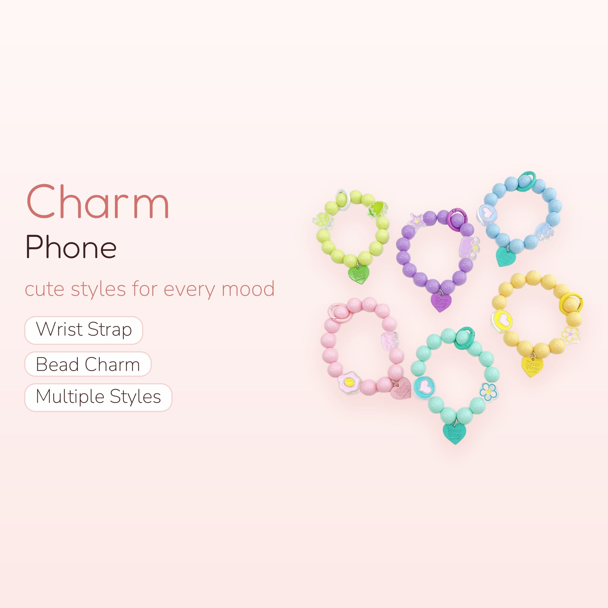 Pastel Beaded Phone Charm Wristlet | Kawaii Acrylic Charm Phone Strap