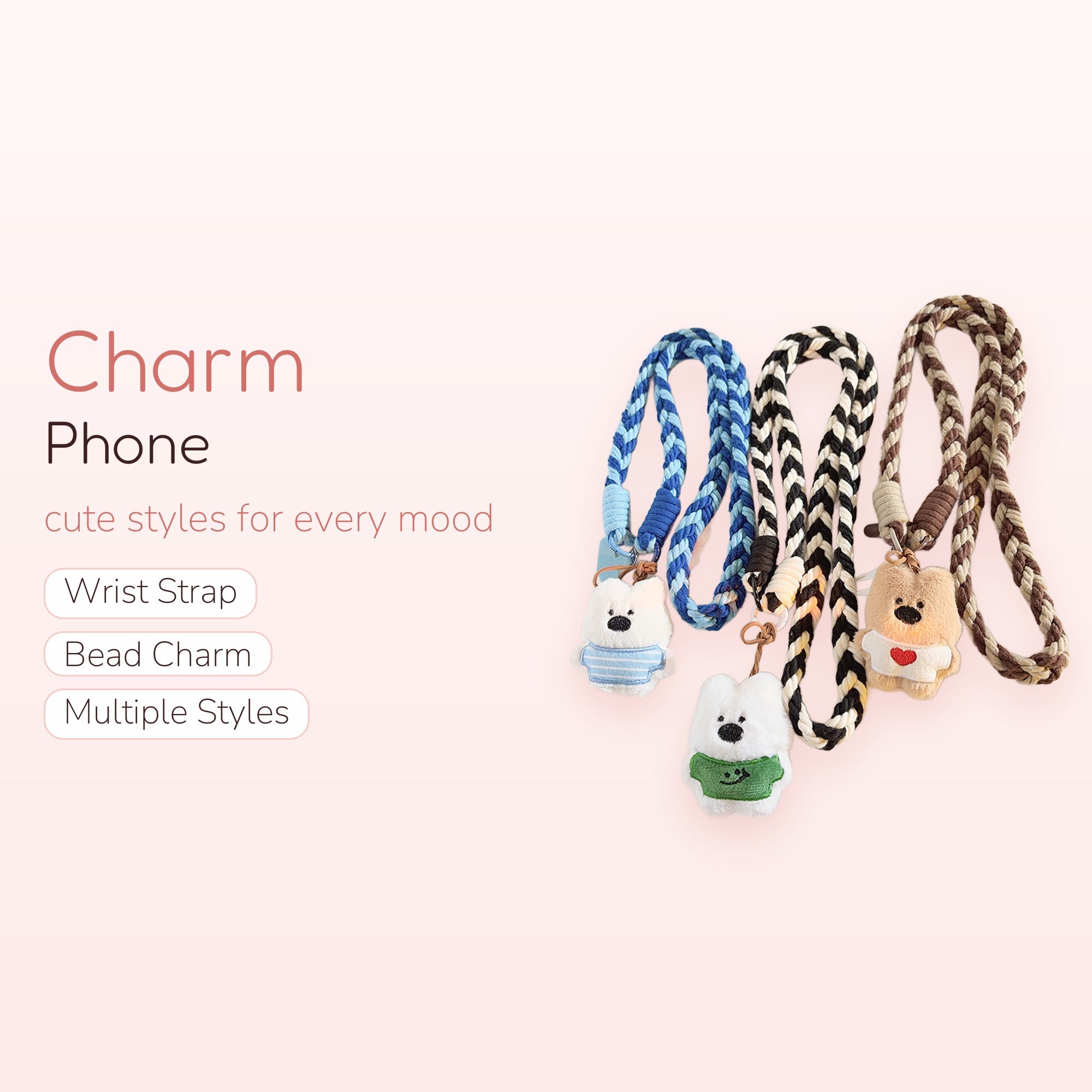 Cute Braided Lanyard Phone Charm | Plush Bear & Doggy Keychains