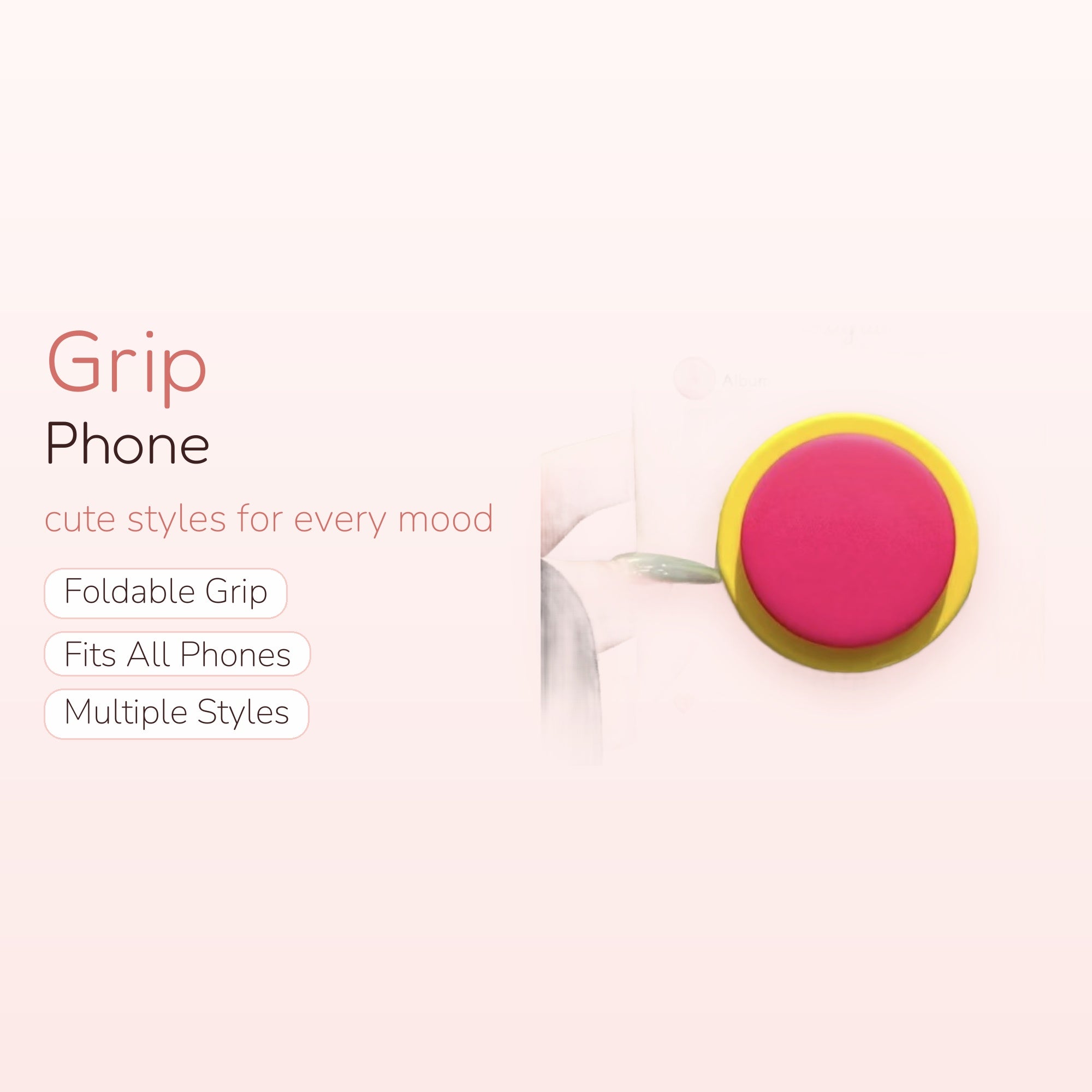 Kawaii Instagram Post Phone Grip | Cute Pink & Yellow Pop Socket Stand