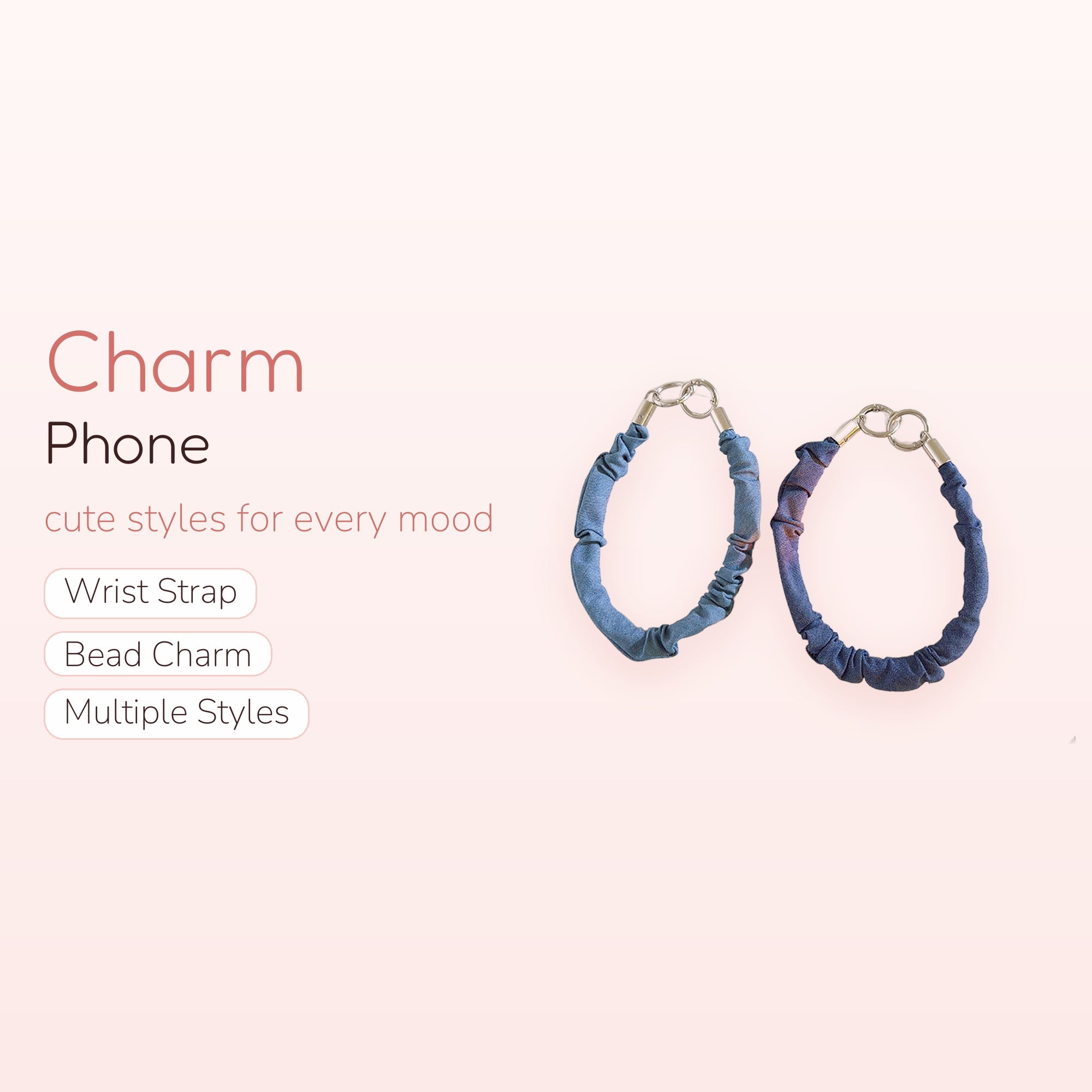 Denim Scrunchie Phone Charm Strap | Aesthetic Blue Wrist Lanyard