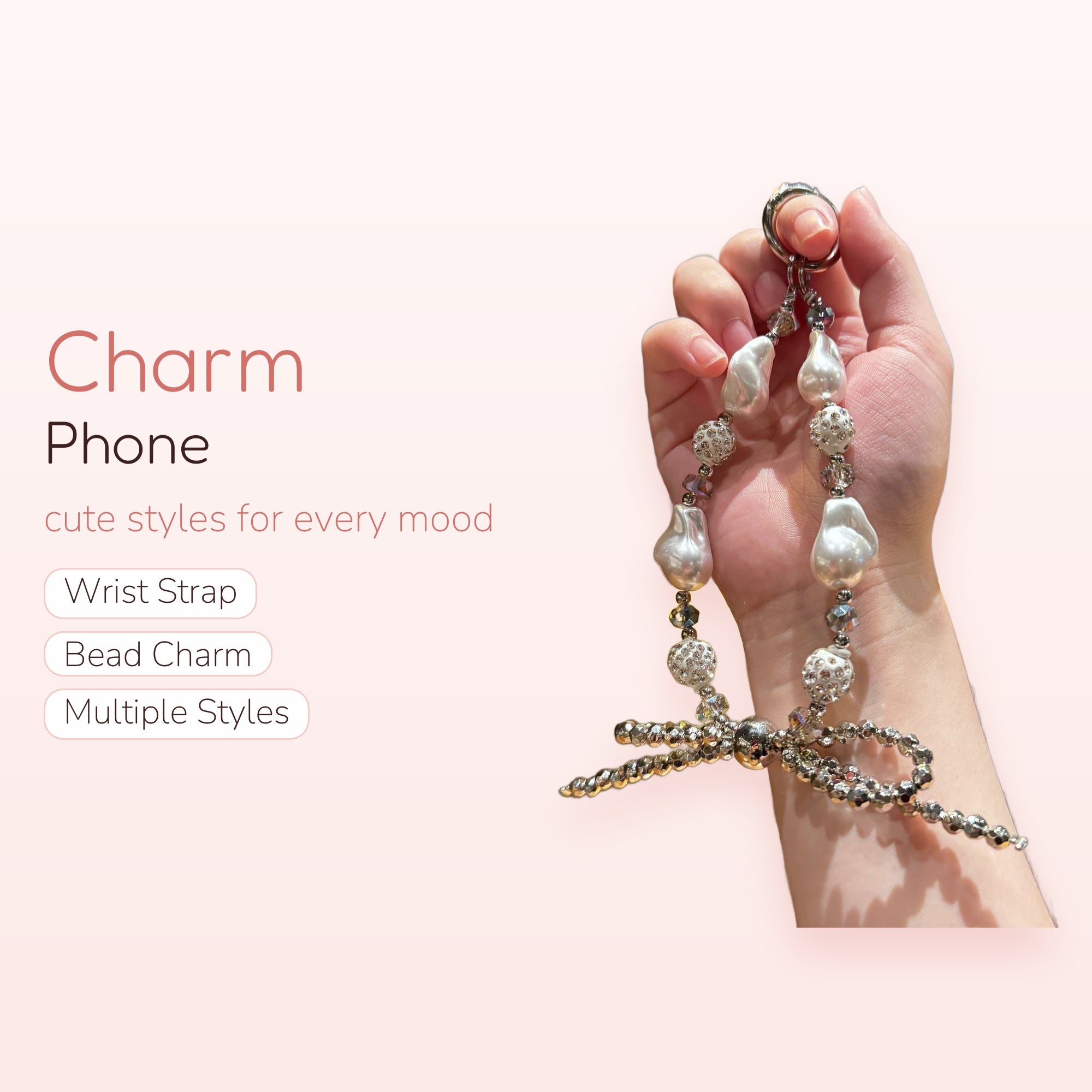 Baroque Pearl & Crystal Phone Charm | Elegant Beaded Wrist Strap