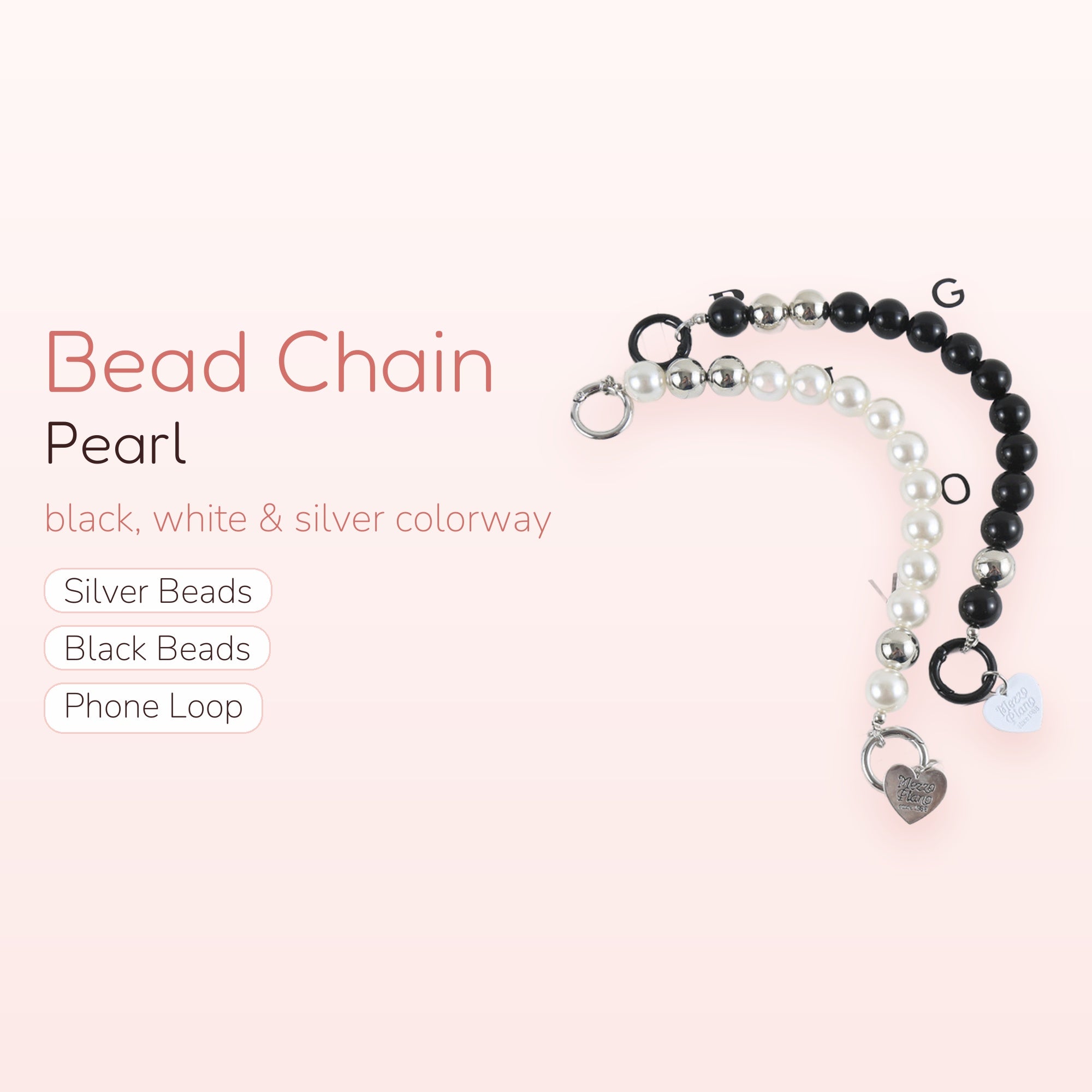 Pearl & Silver Bead Phone Chain Strap | Heart Pendant Wrist Lanyard