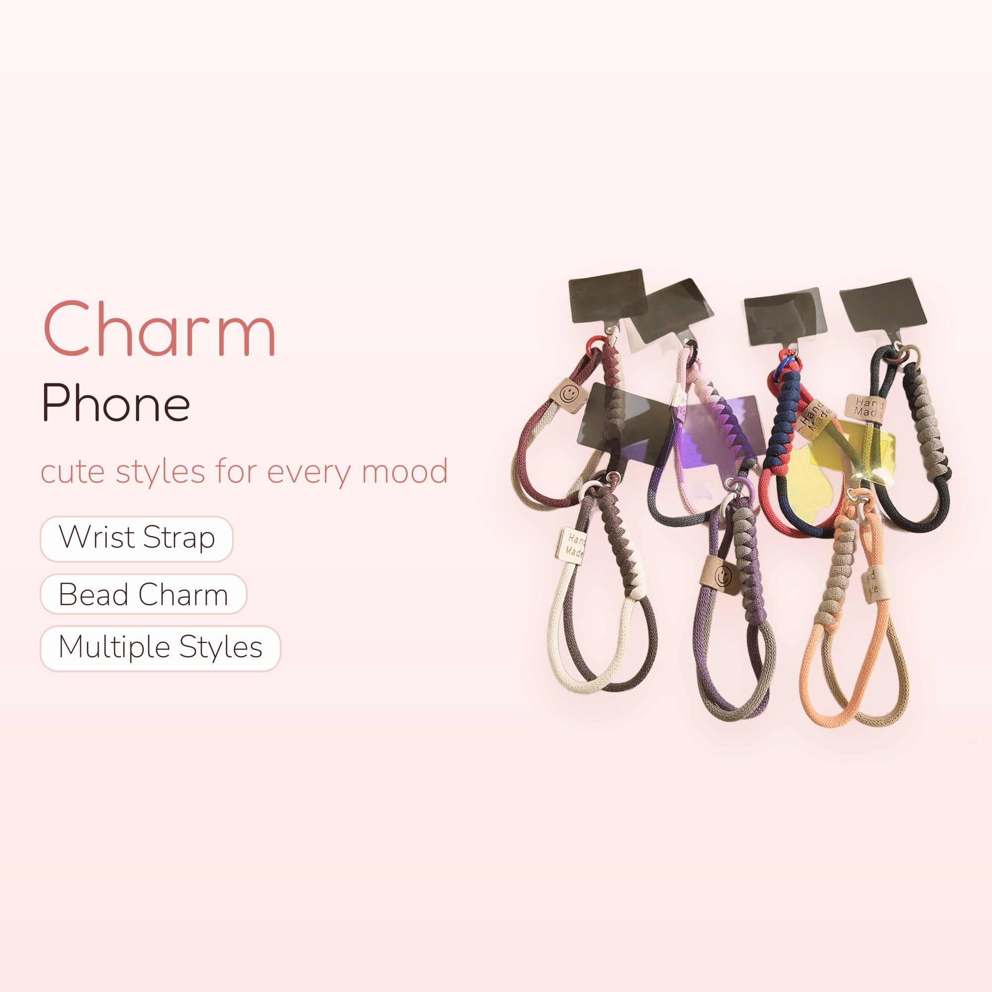 Aesthetic Braided Wrist Phone Charm Strap | Handmade Colorful Lanyard with Smiley Face Tag