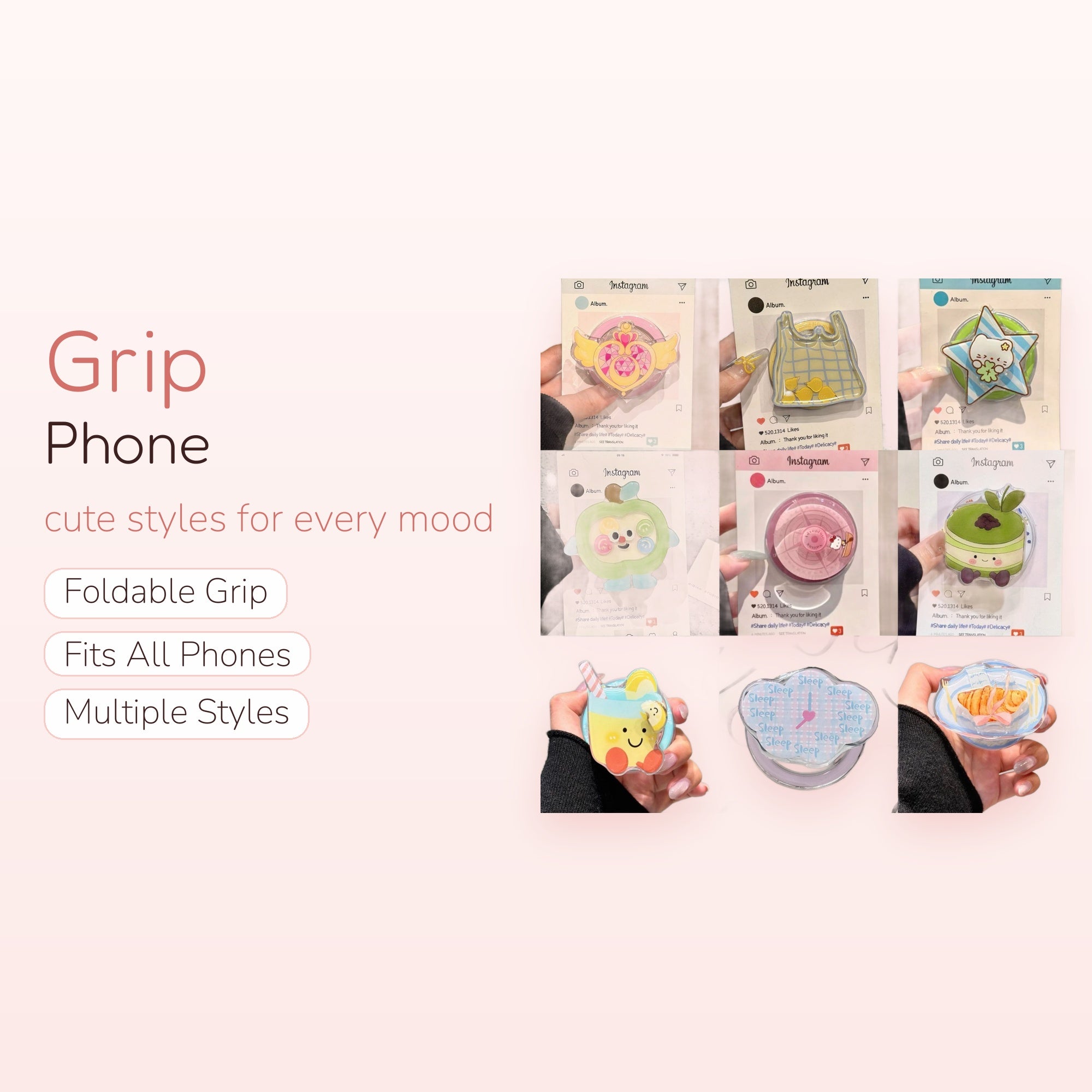 SIMPLYBUBBI — Assorted Kawaii Snack & Drink Phone Grip | Cute Pop Socket Holder