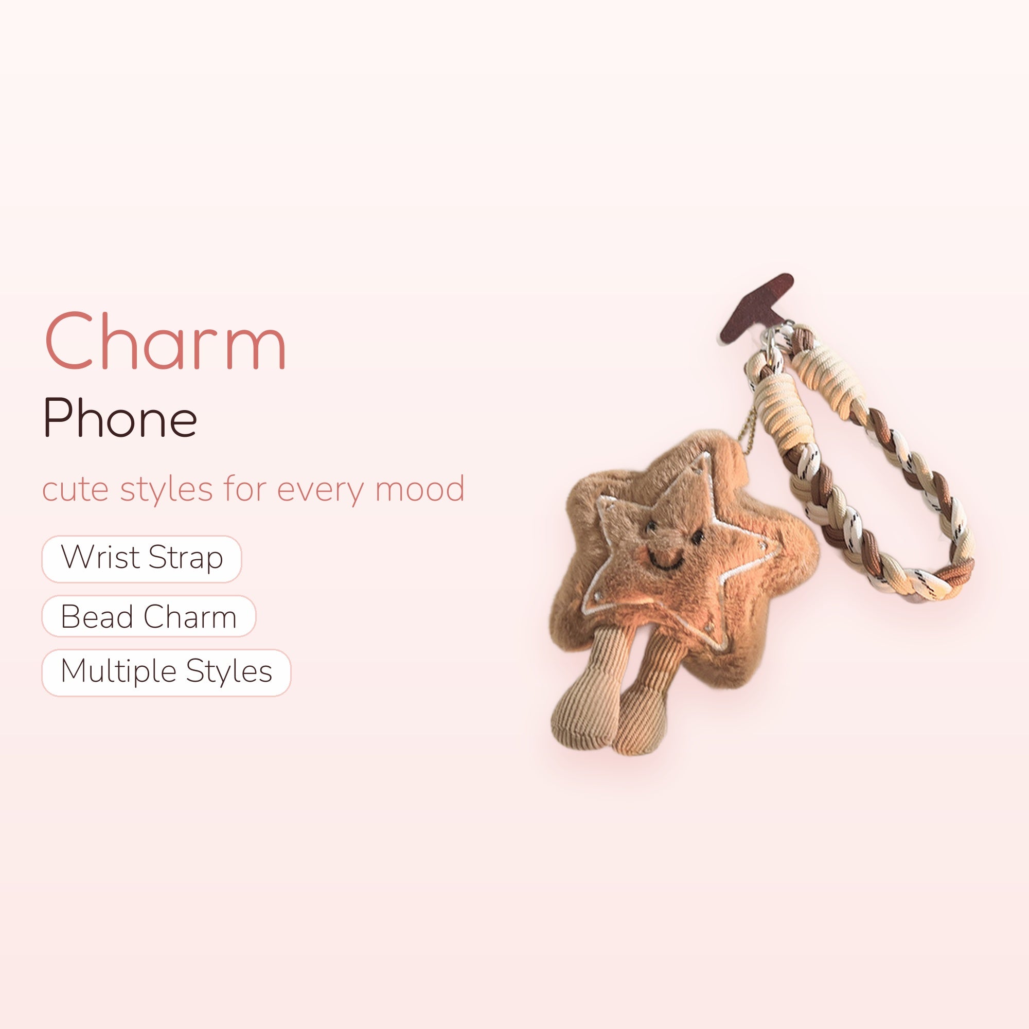 Cute Fluffy Star Phone Charm Strap | Aesthetic Braided Wrist Lanyard