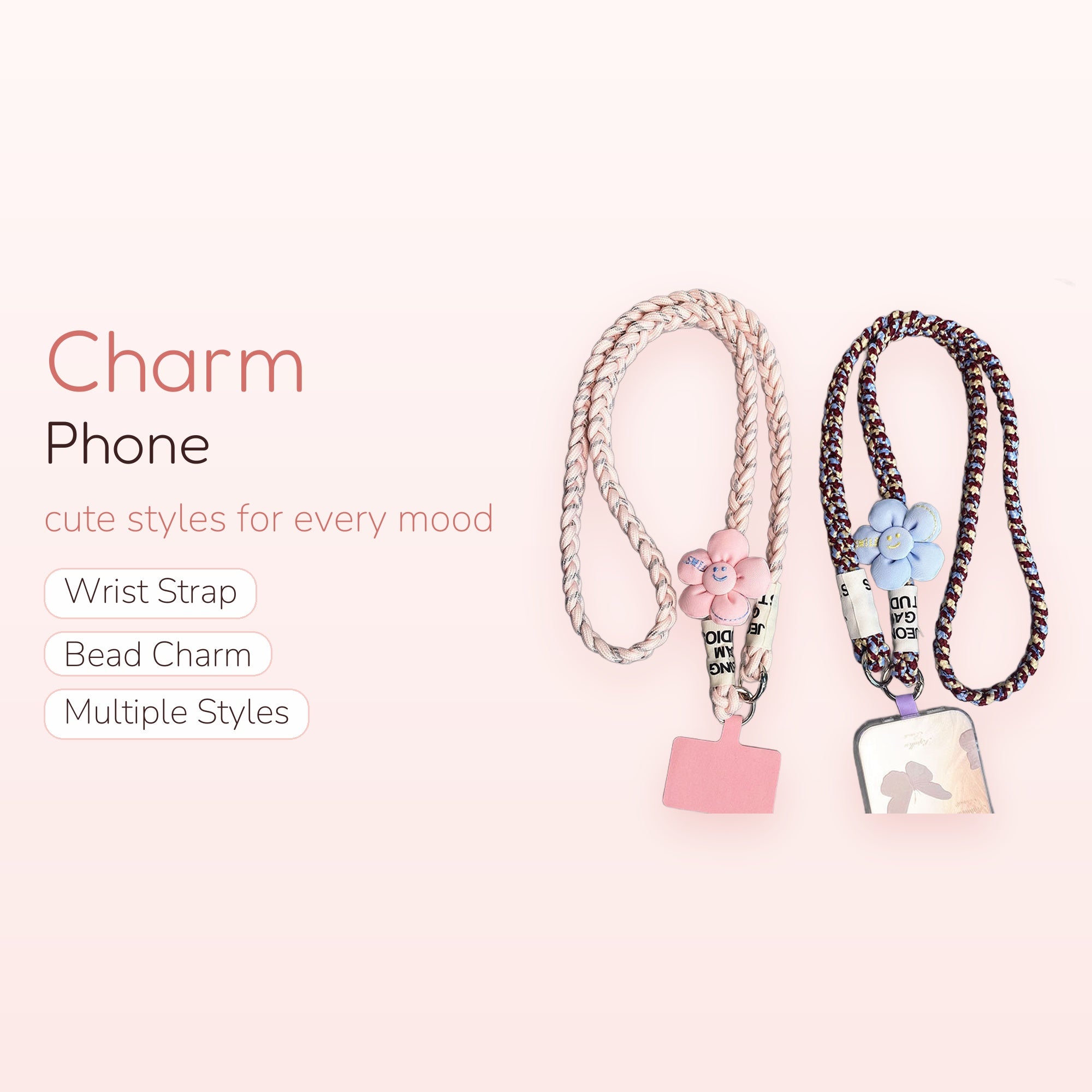 SIMPLYBUBBI — Braided Rope Phone Lanyard with Smiley Flower | Crossbody Phone Strap