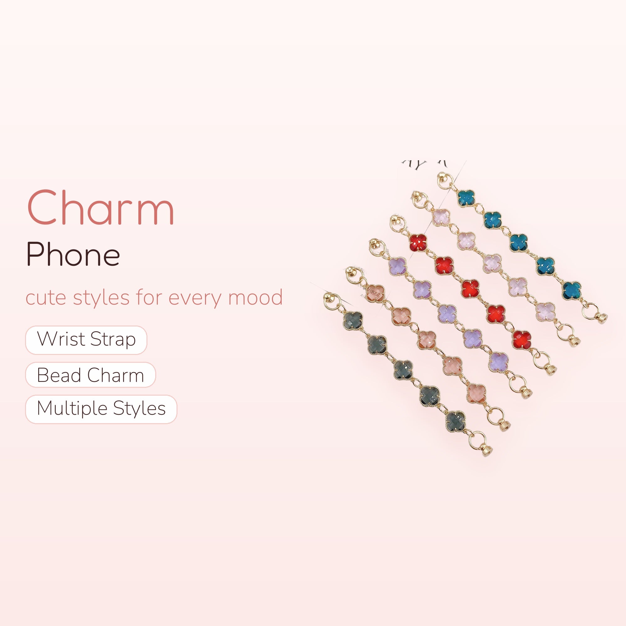 Colorful Clover Charm Phone Strap | Aesthetic Beaded Wrist Lanyard