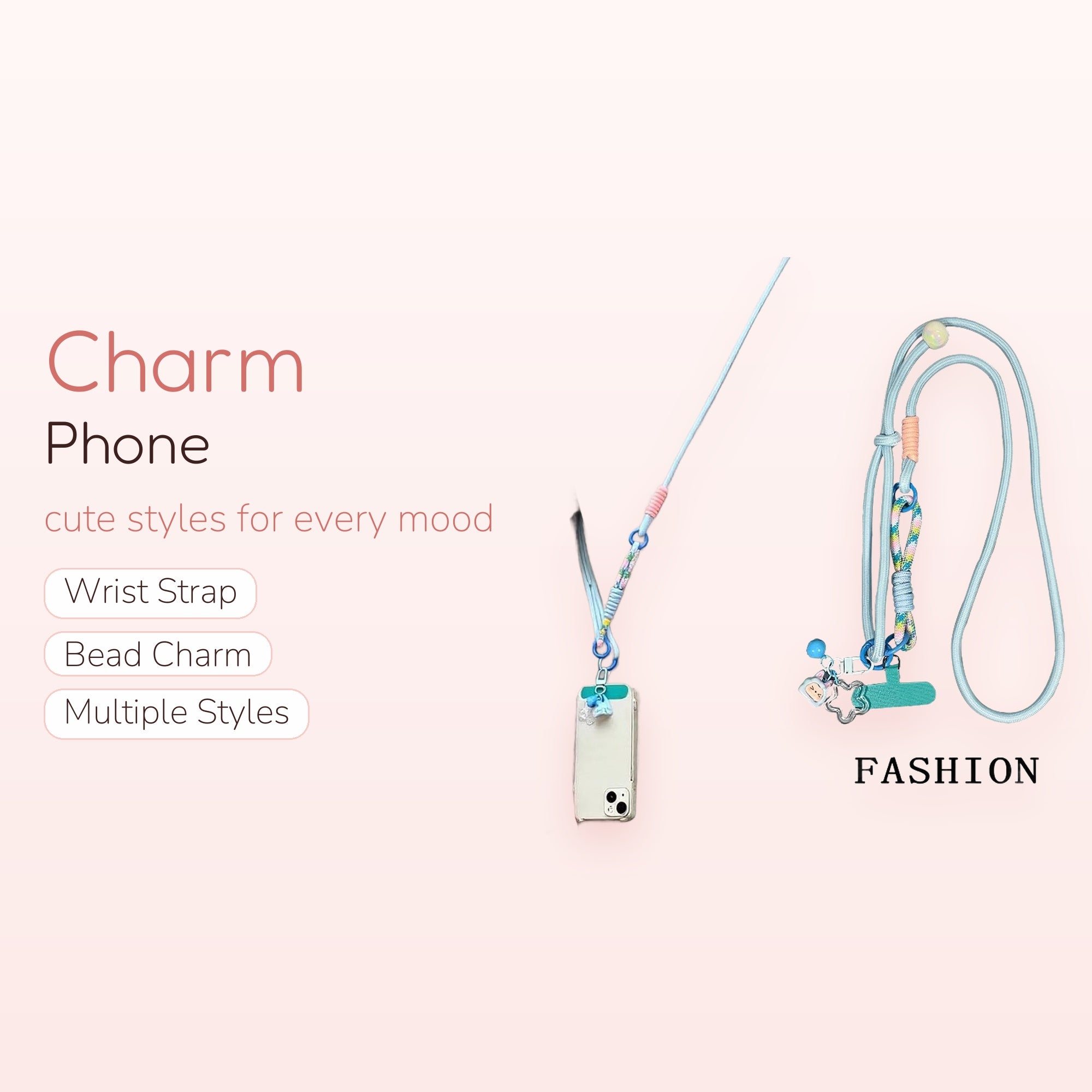 Cute Blue Lanyard Phone Charm Strap | Aesthetic Crossbody Phone Holder