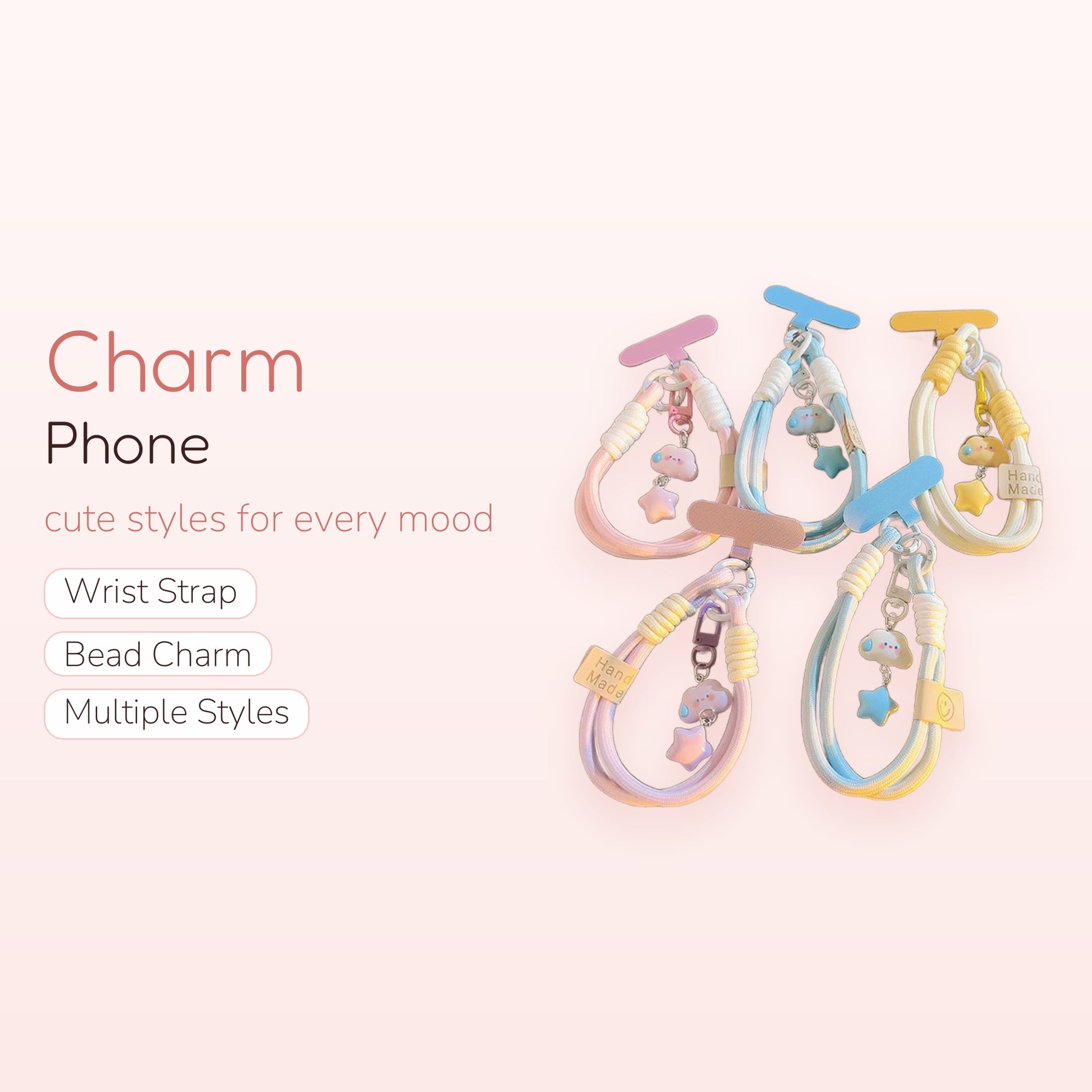 Pastel Cloud & Star Phone Charm Strap | Cute Braided Wrist Lanyard
