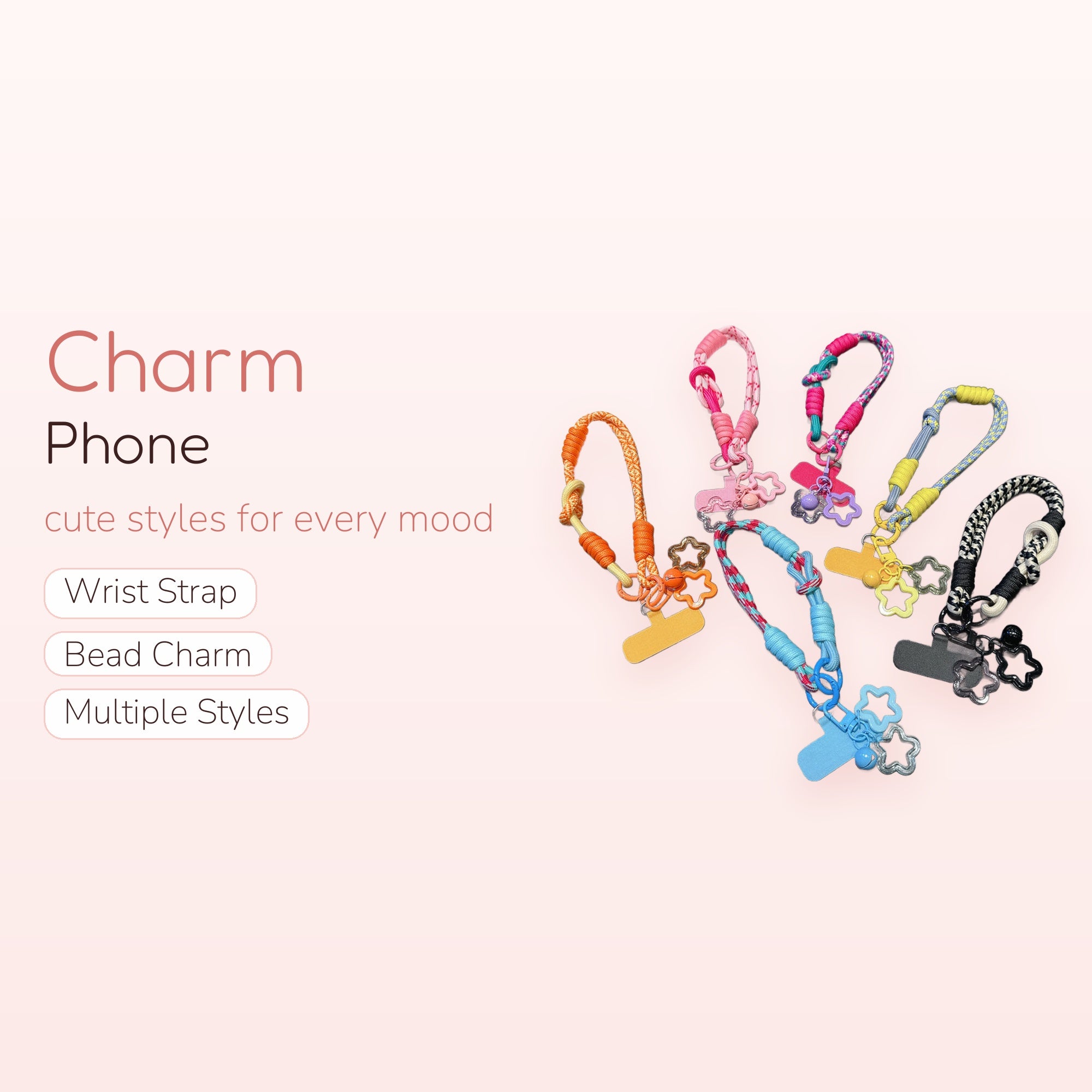 Colorful Braided Rope Phone Charm Strap | Y2K Star & Bell Wrist Lanyard