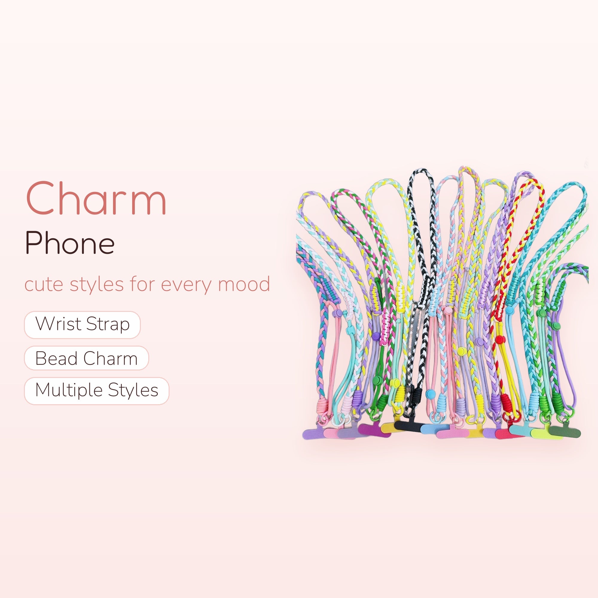 Braided Rainbow Phone Charm Lanyard | Pastel Woven Wrist Strap with Phone Anchor