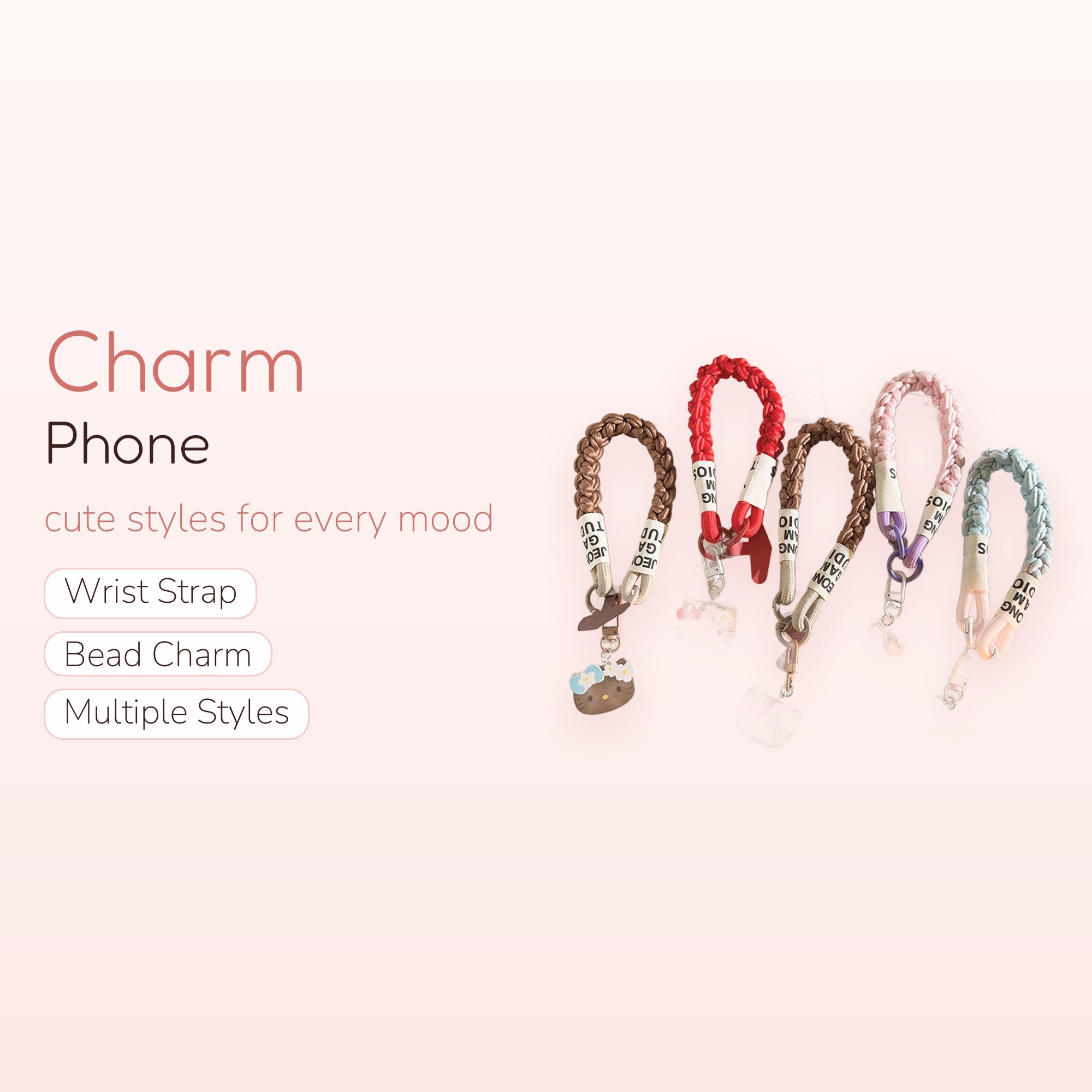 Braided Hello Kitty Phone Charm Wristlet | Cute Cartoon Character Lanyard