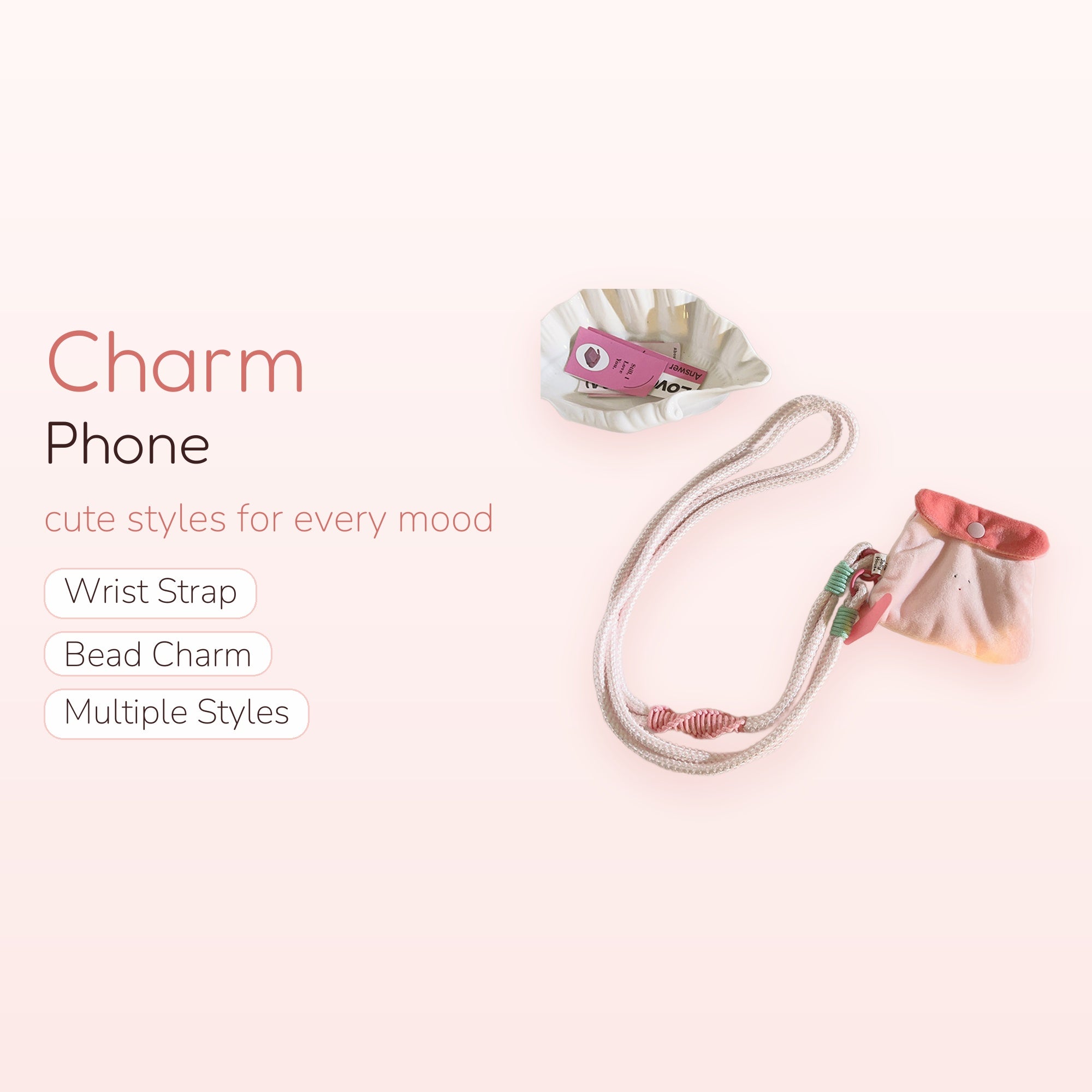 Kawaii Pink Rope Phone Lanyard with Plush Pouch | Aesthetic Crossbody Phone Strap