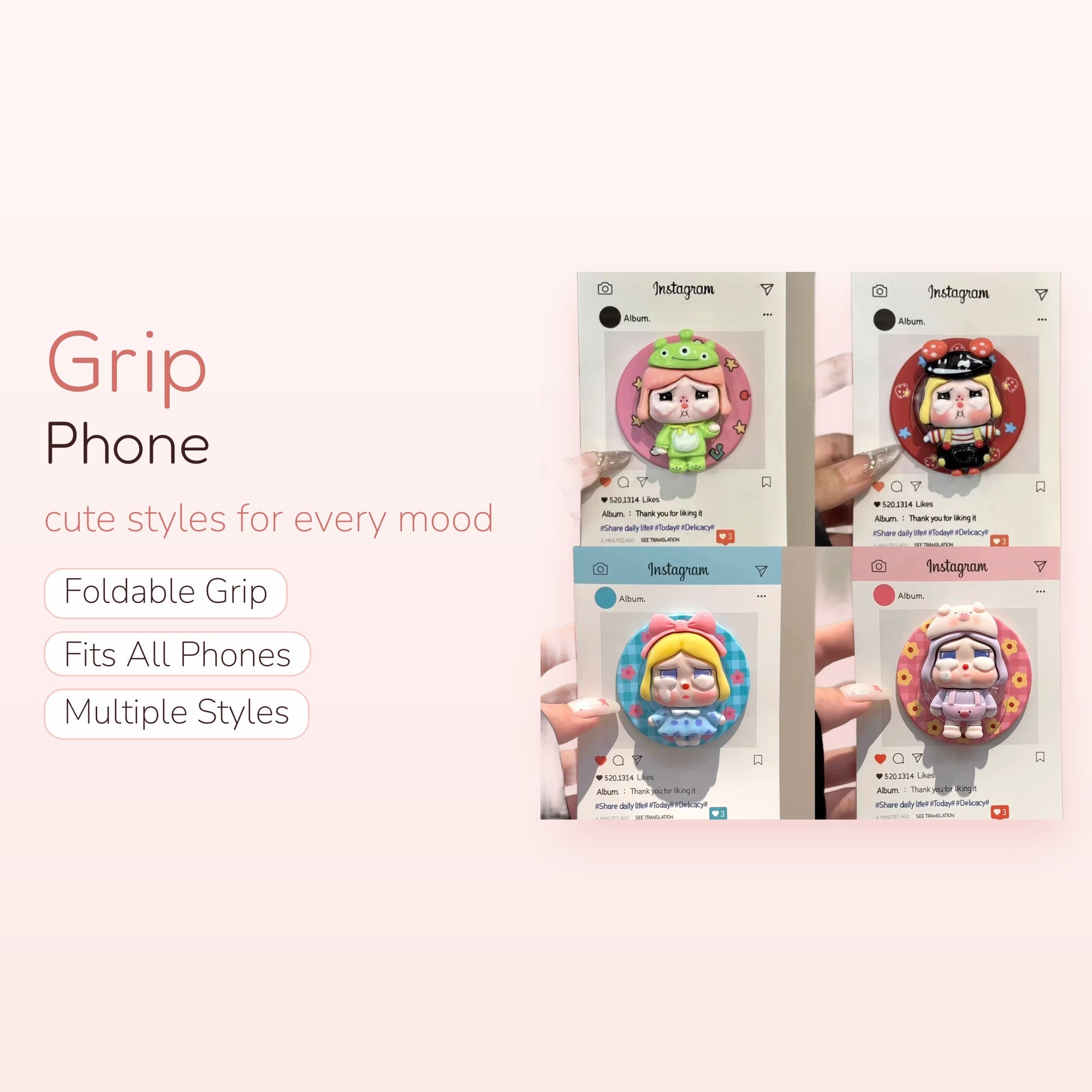 Kawaii Crying Character Phone Grip | Cute Pop Socket Stand for iPhone & Android
