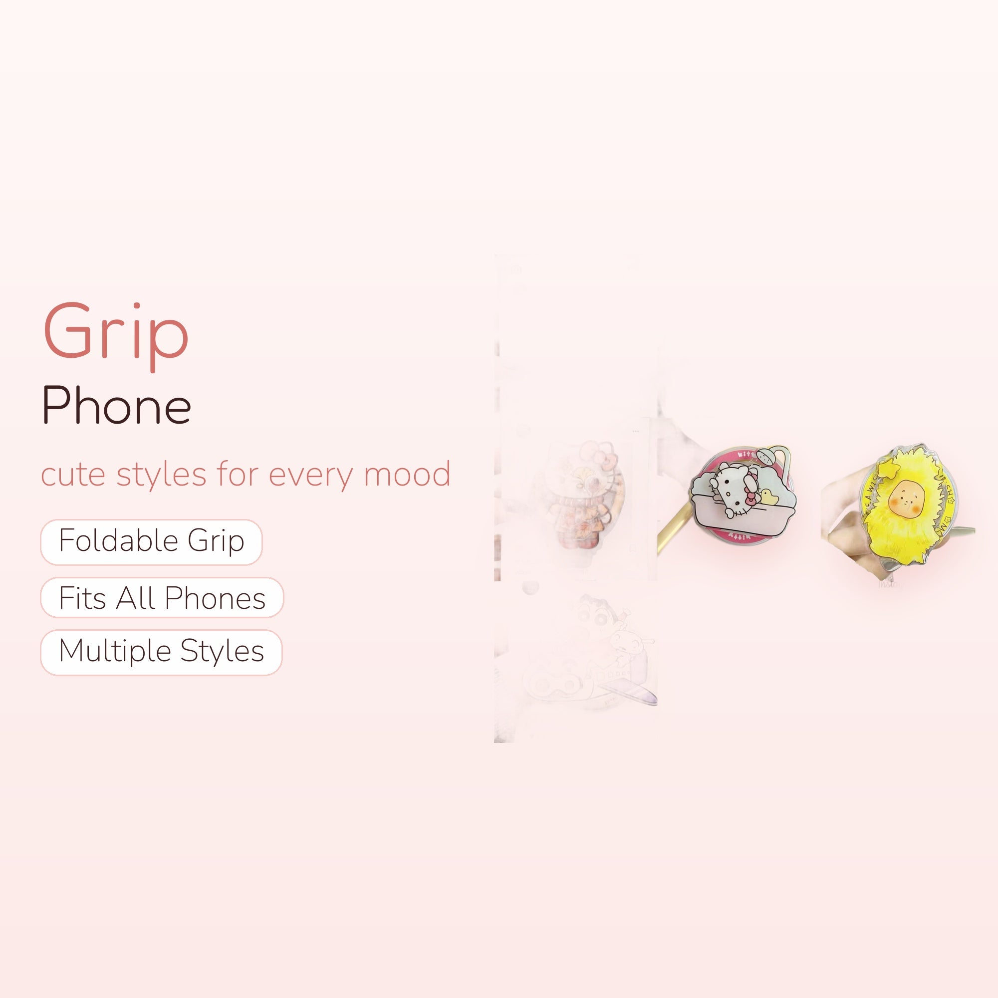 Cute Cartoon Character Phone Grip | Kawaii Pop Socket Stand for Phones