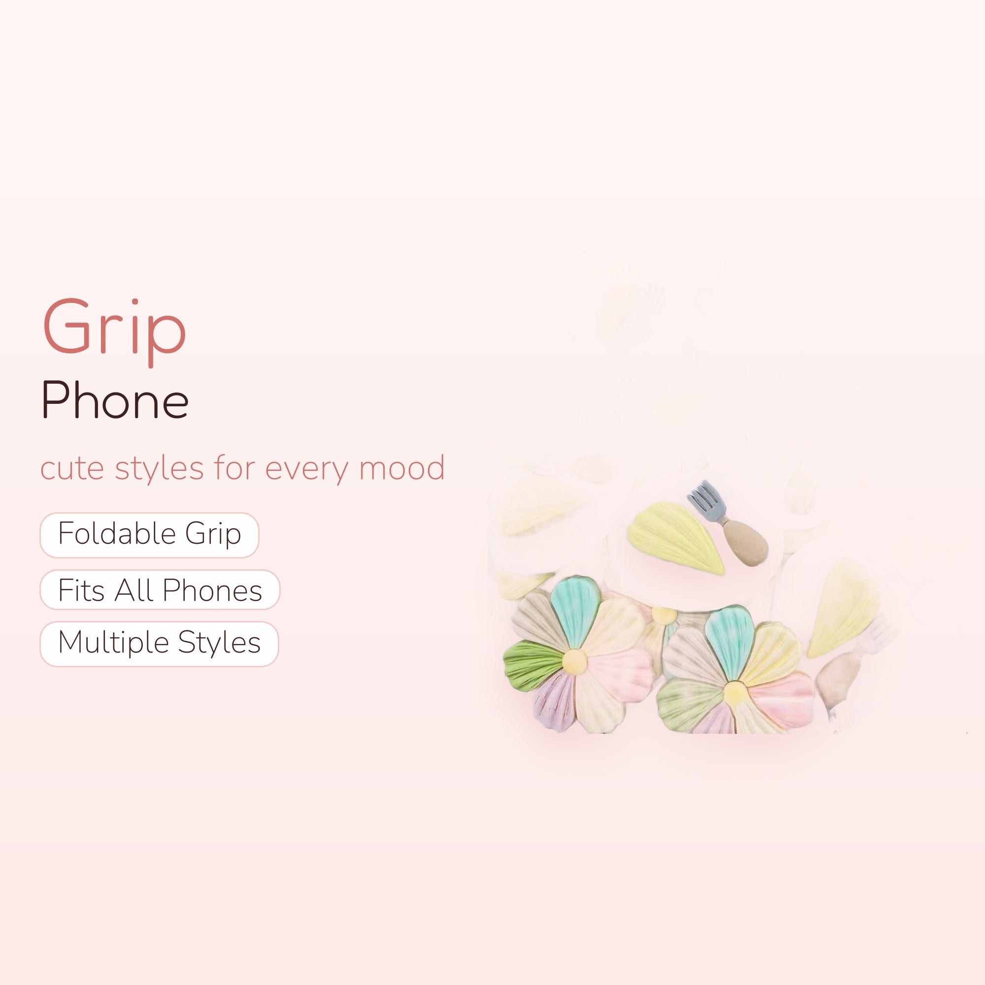 Pastel Flower & Plate Phone Grip | Kawaii Dessert Pop Socket Stand