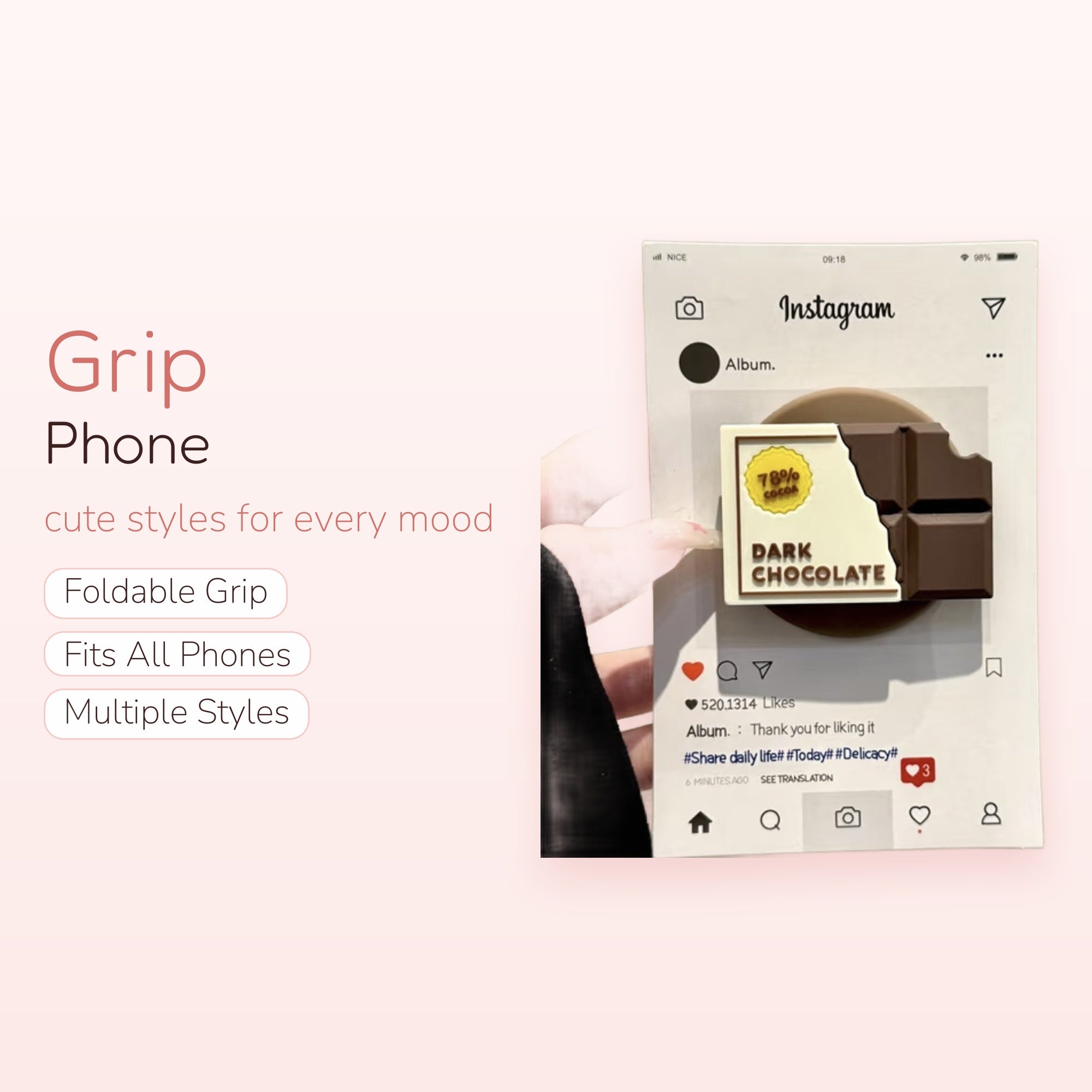 Dark Treat — 78% Cocoa Chocolate Bar Phone Grip Stand