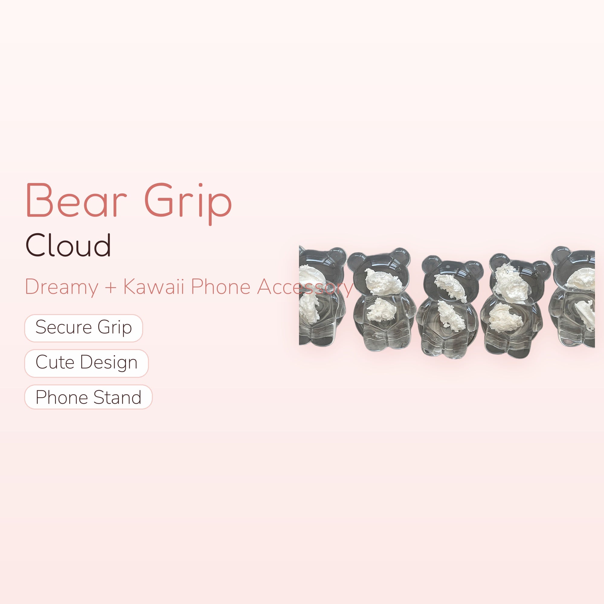 Clear Bear Cloud Phone Grip | Cute Kawaii Phone Stand