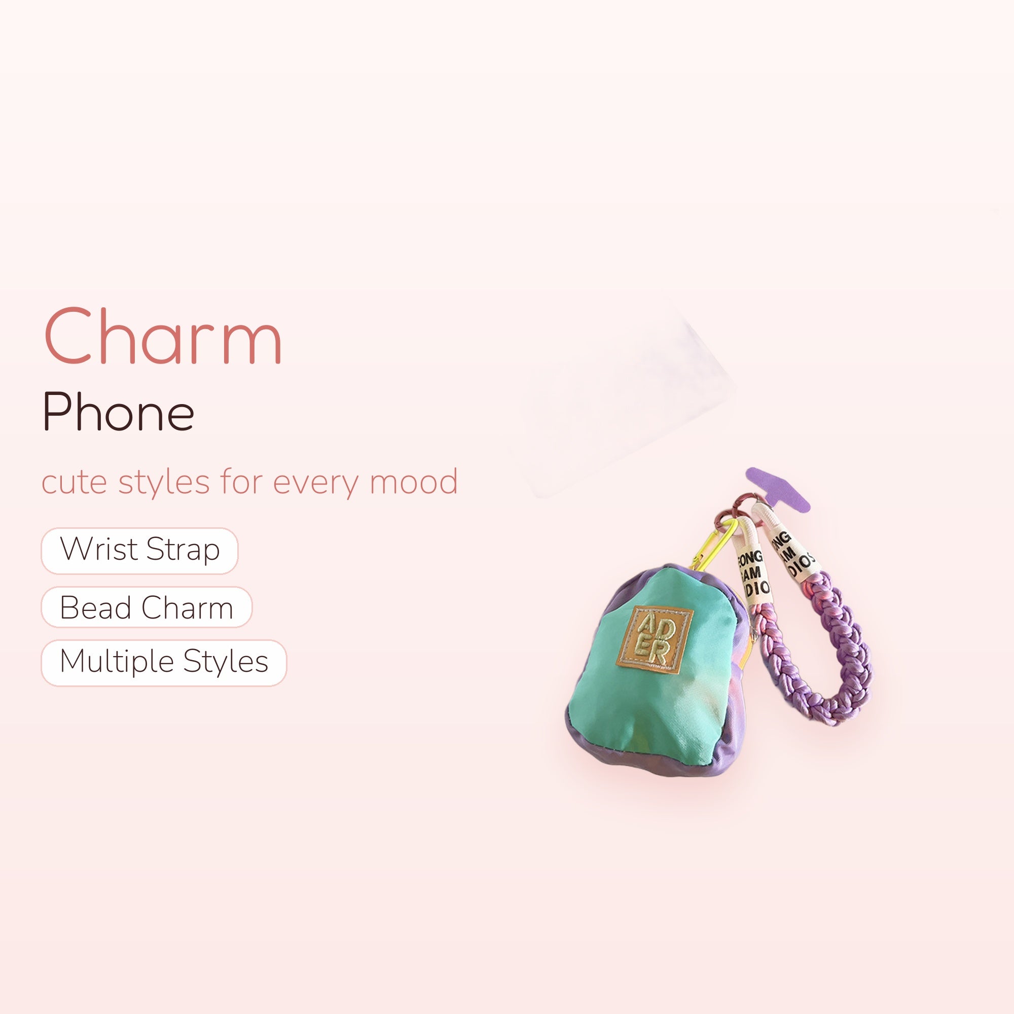 Aesthetic Braided Wrist Phone Charm | Pastel Purple & Teal Mini Bag Lanyard