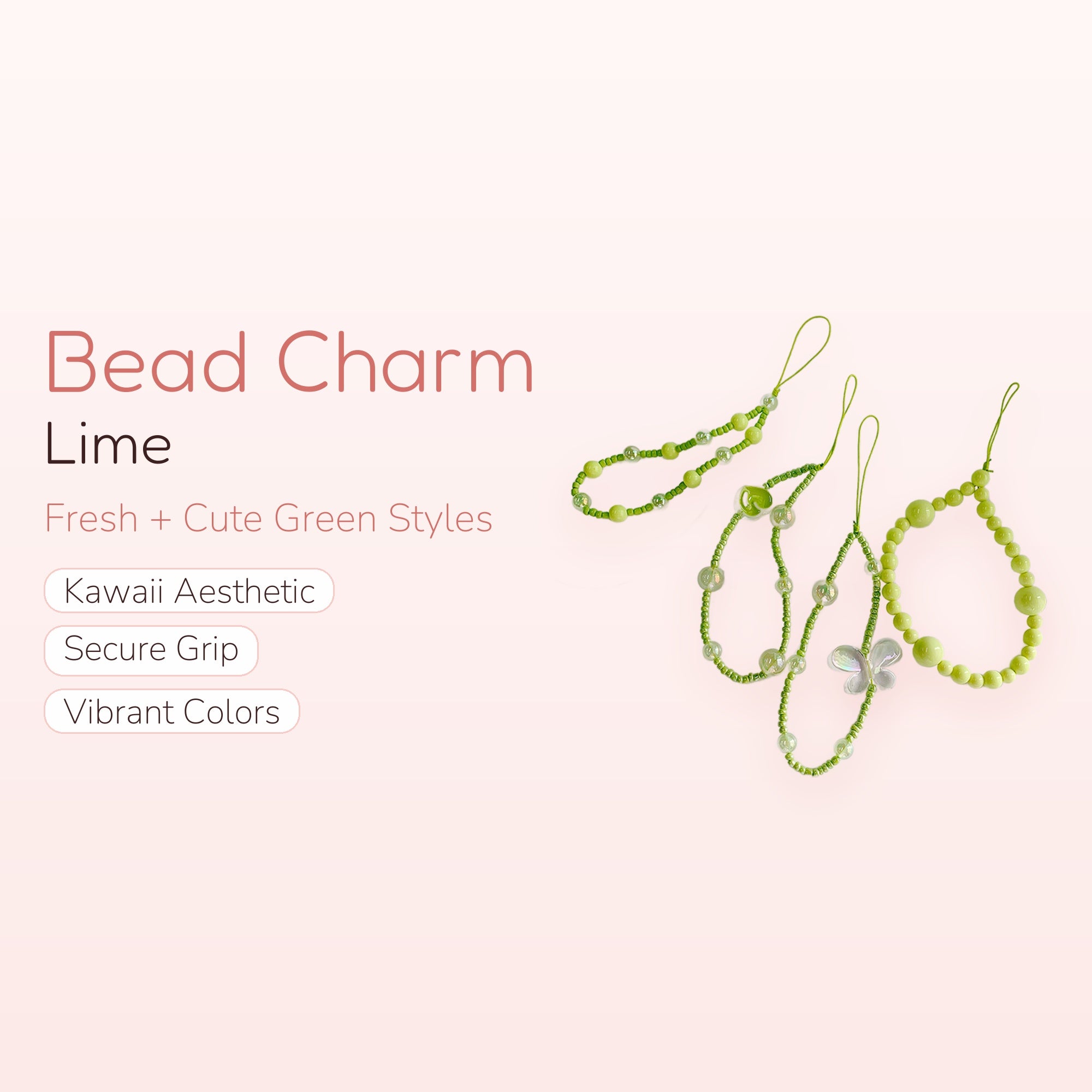 Lime Green Beaded Phone Charm Strap | Kawaii Wrist Lanyard