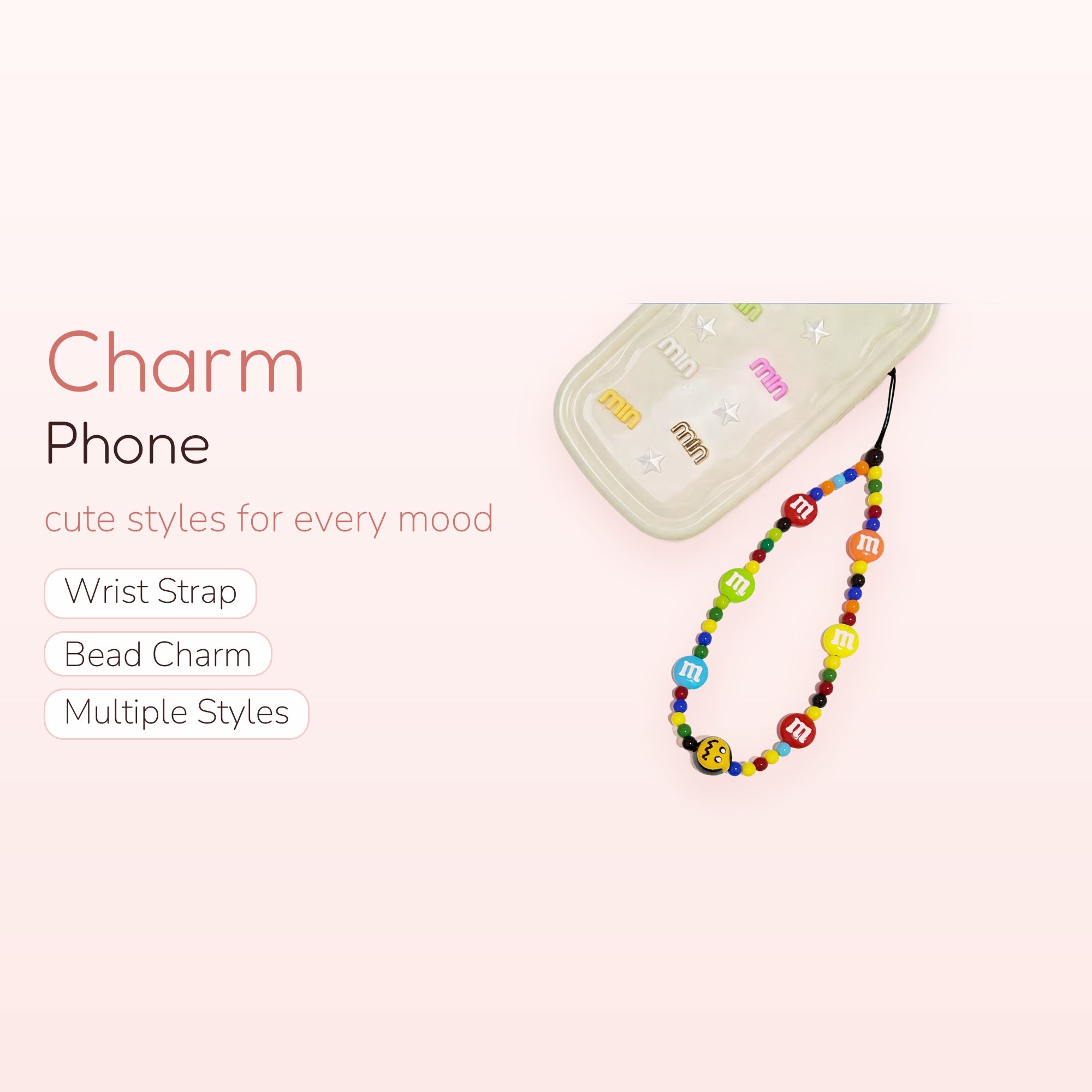 Colorful M&M's Beaded Phone Charm Strap | Cute Candy Inspired Wrist Lanyard
