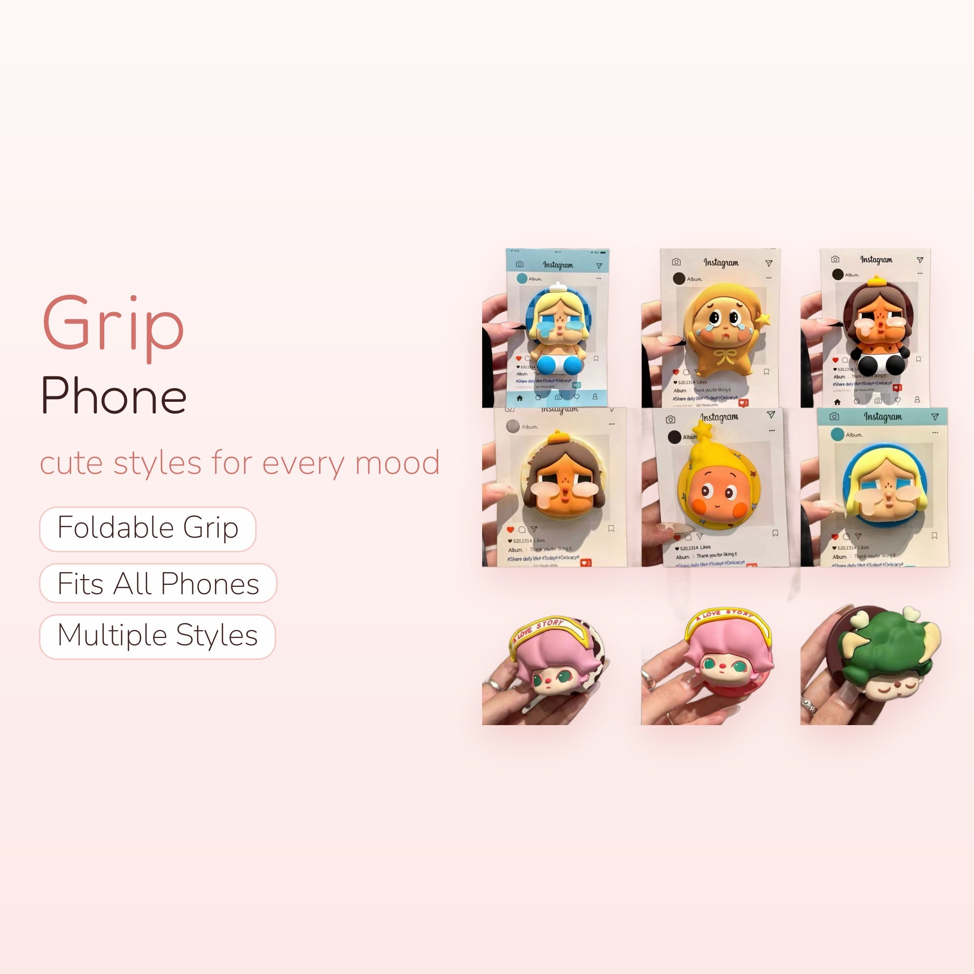 Kawaii Crying Baby Character Phone Grip | Cute Pop Socket Stand
