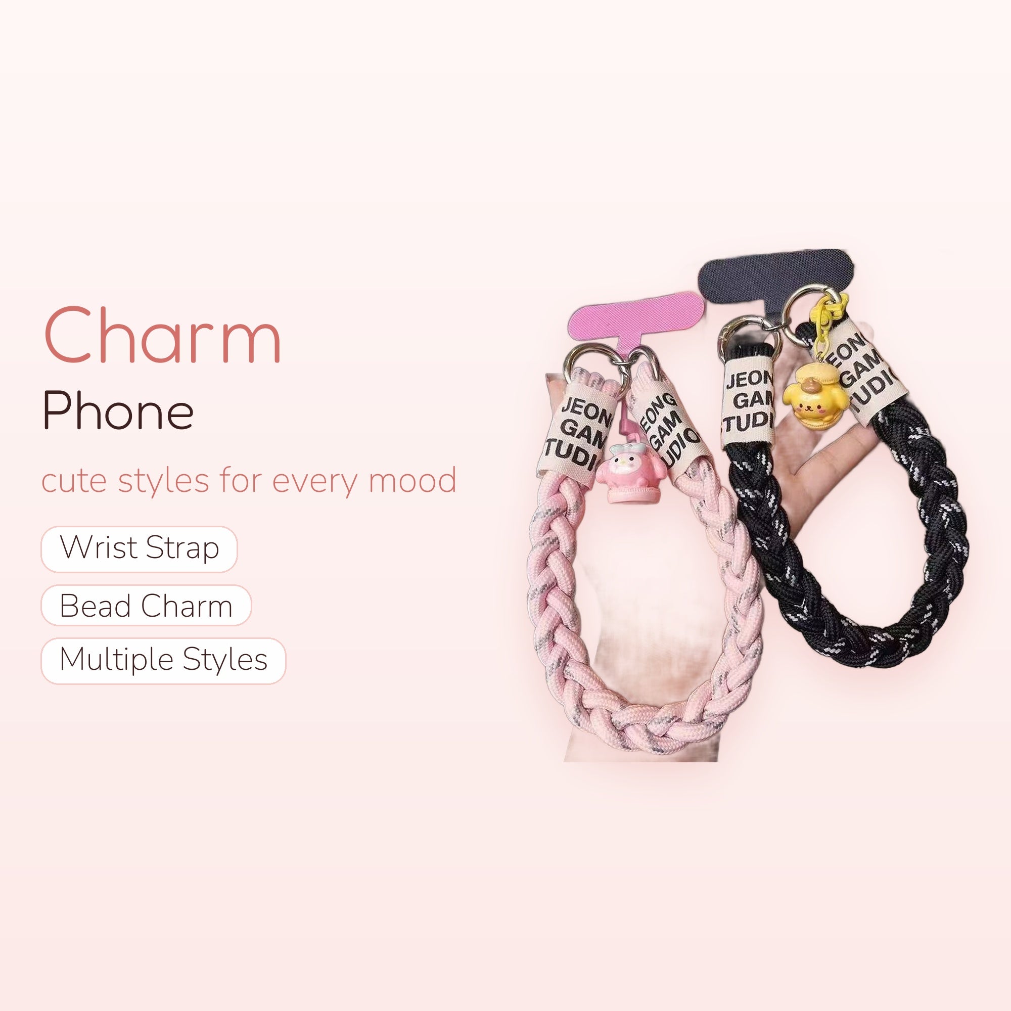 Braided Rope Phone Charm Wristlet | Cute Cartoon Character Lanyard
