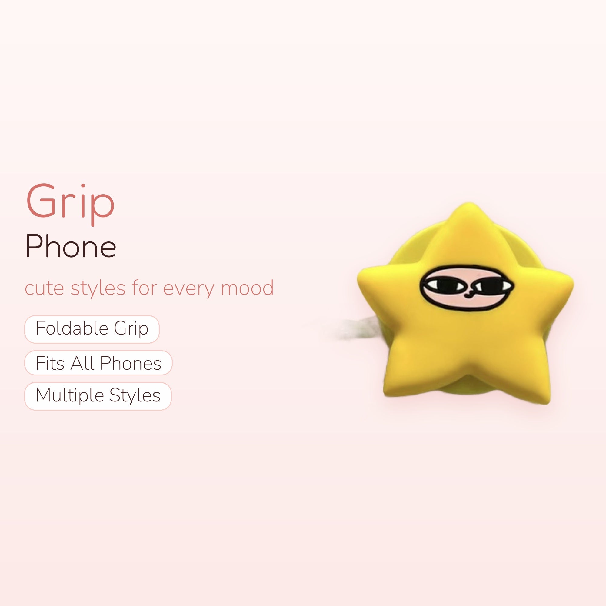 Cute Yellow Star Character Phone Grip | Kawaii Pop Socket Stand with Googly Eyes