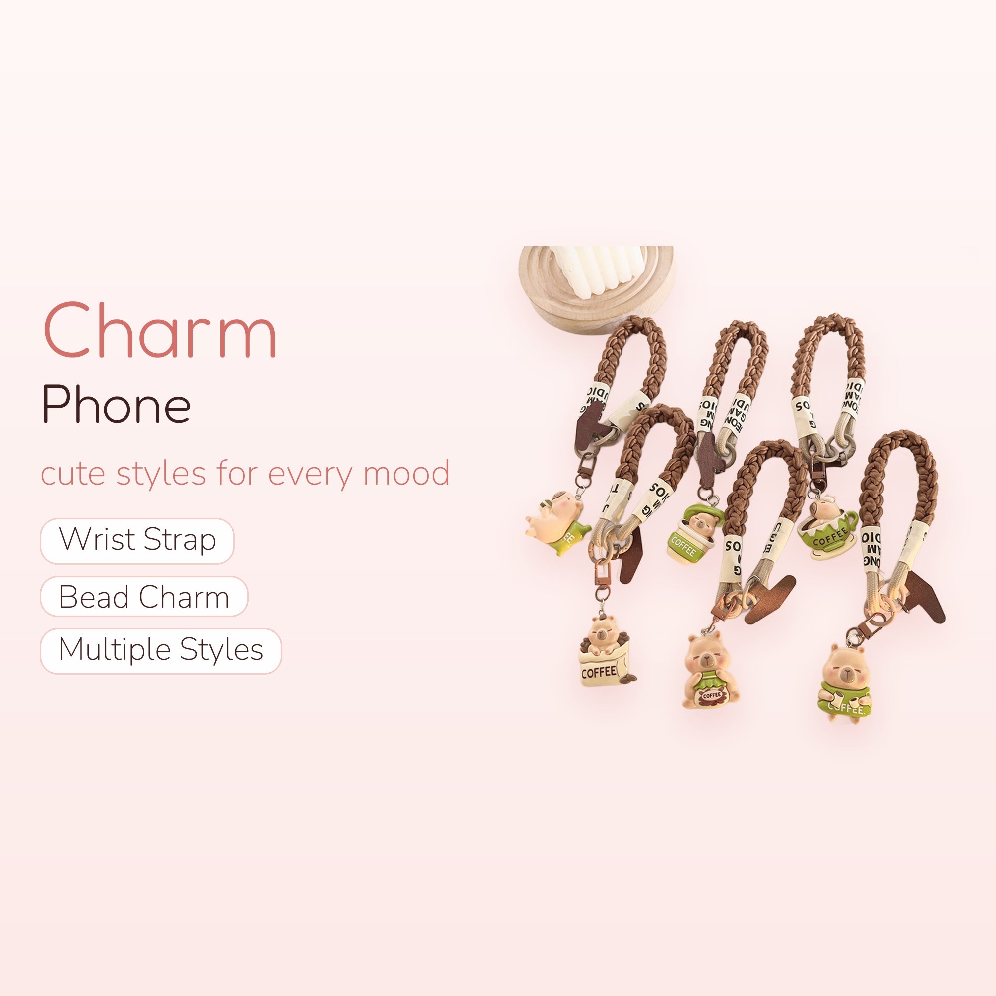 Cute Coffee Bear Braided Phone Charm Strap | Kawaii Animal Wrist Lanyard