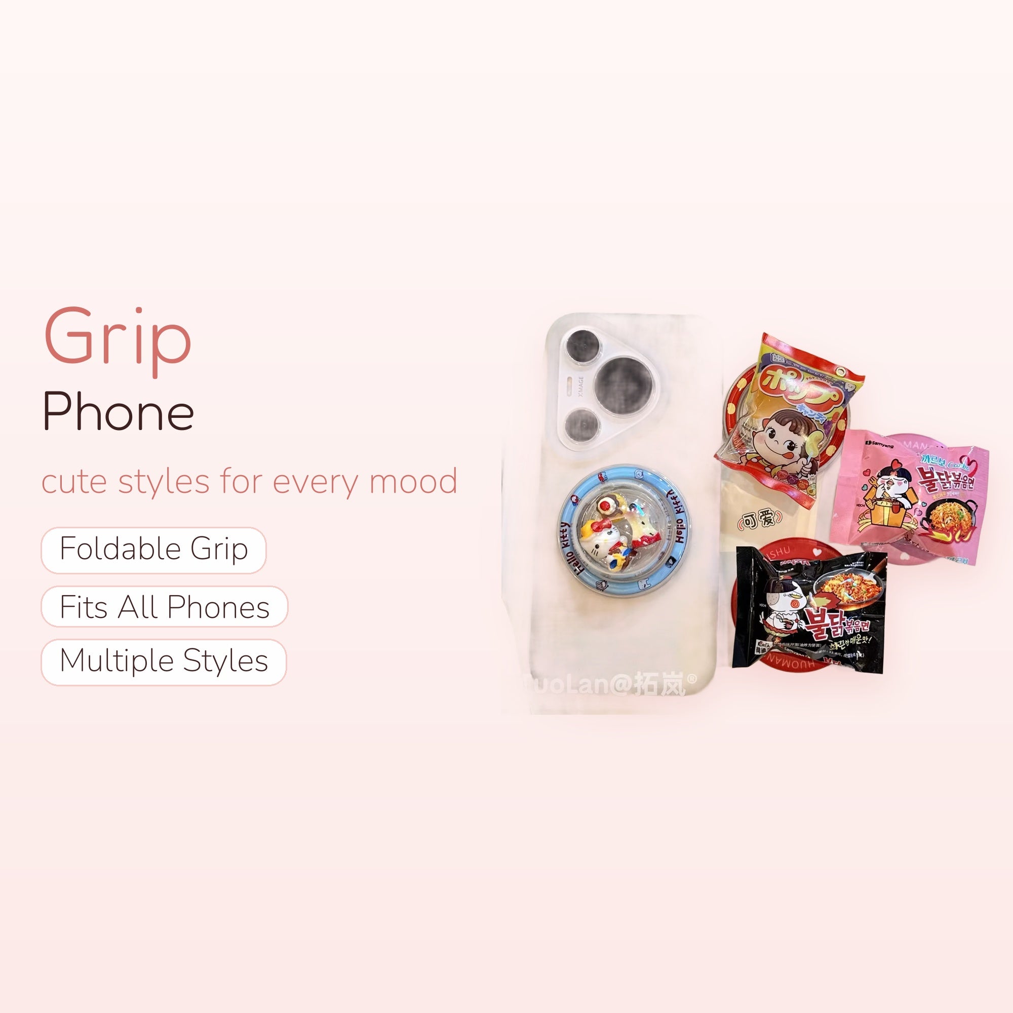 Kawaii Hello Kitty Liquid Shaker Phone Grip | Cute Blue Glitter Pop Socket Stand