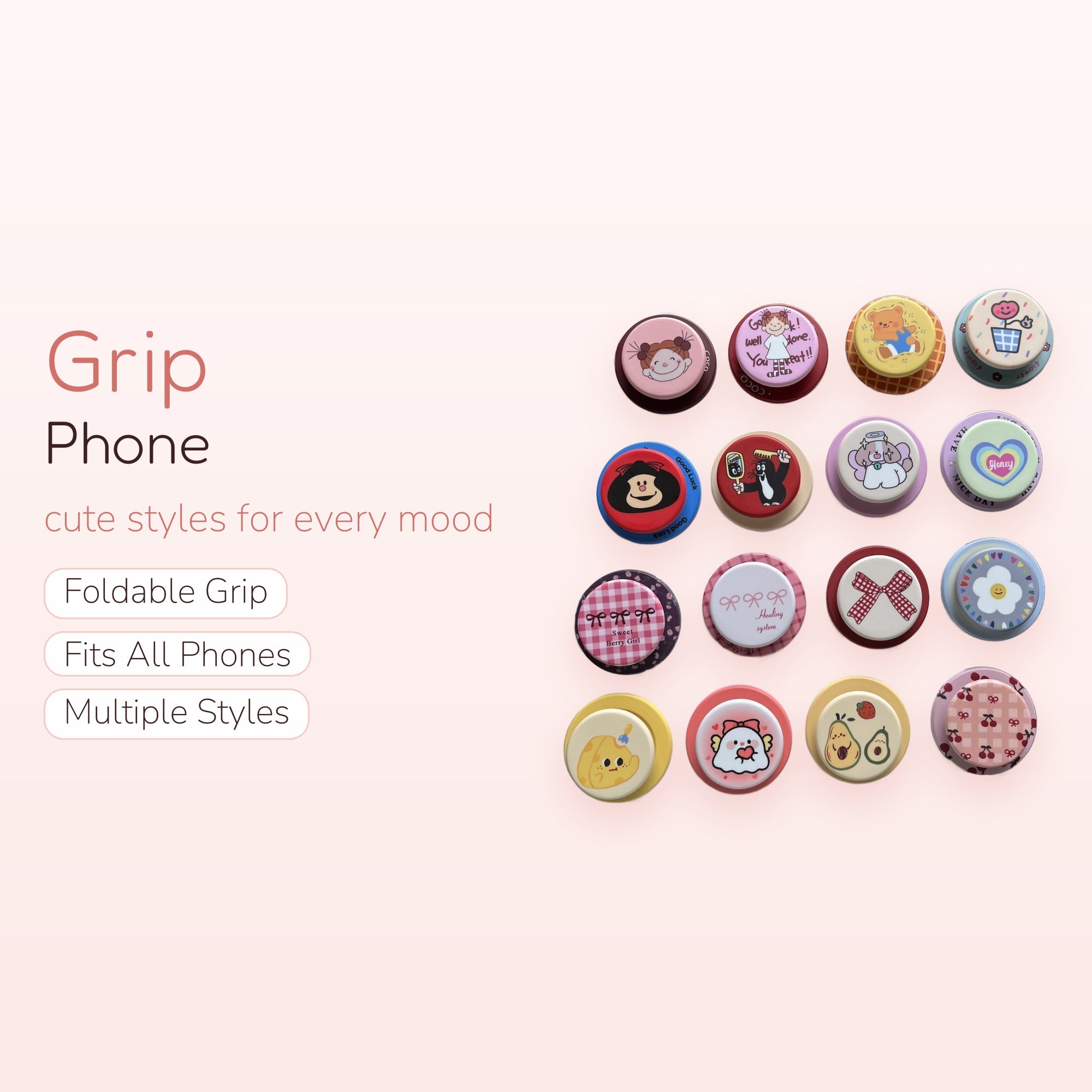 SIMPLYBUBBI — Assorted Kawaii Illustrations Phone Grips | Cute Pop Socket Stands