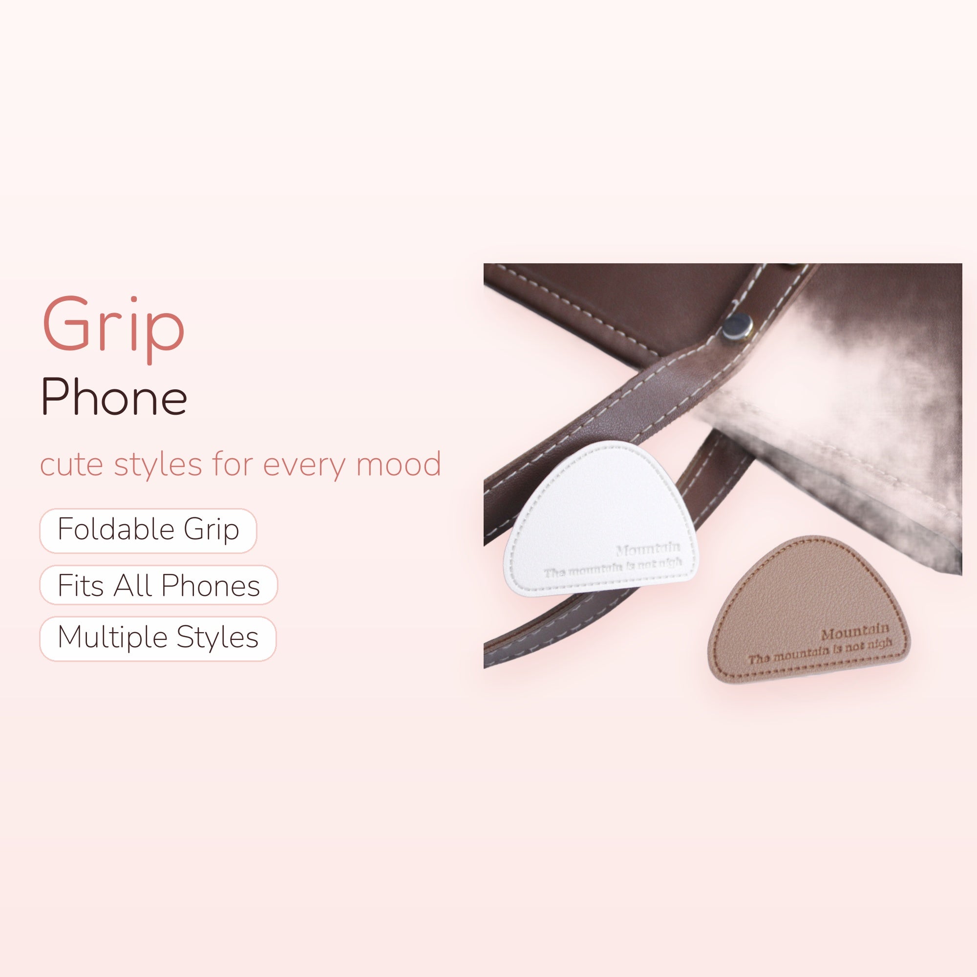 Aesthetic Mountain Quote Phone Grip | Minimalist Brown & White Pop Socket Stand