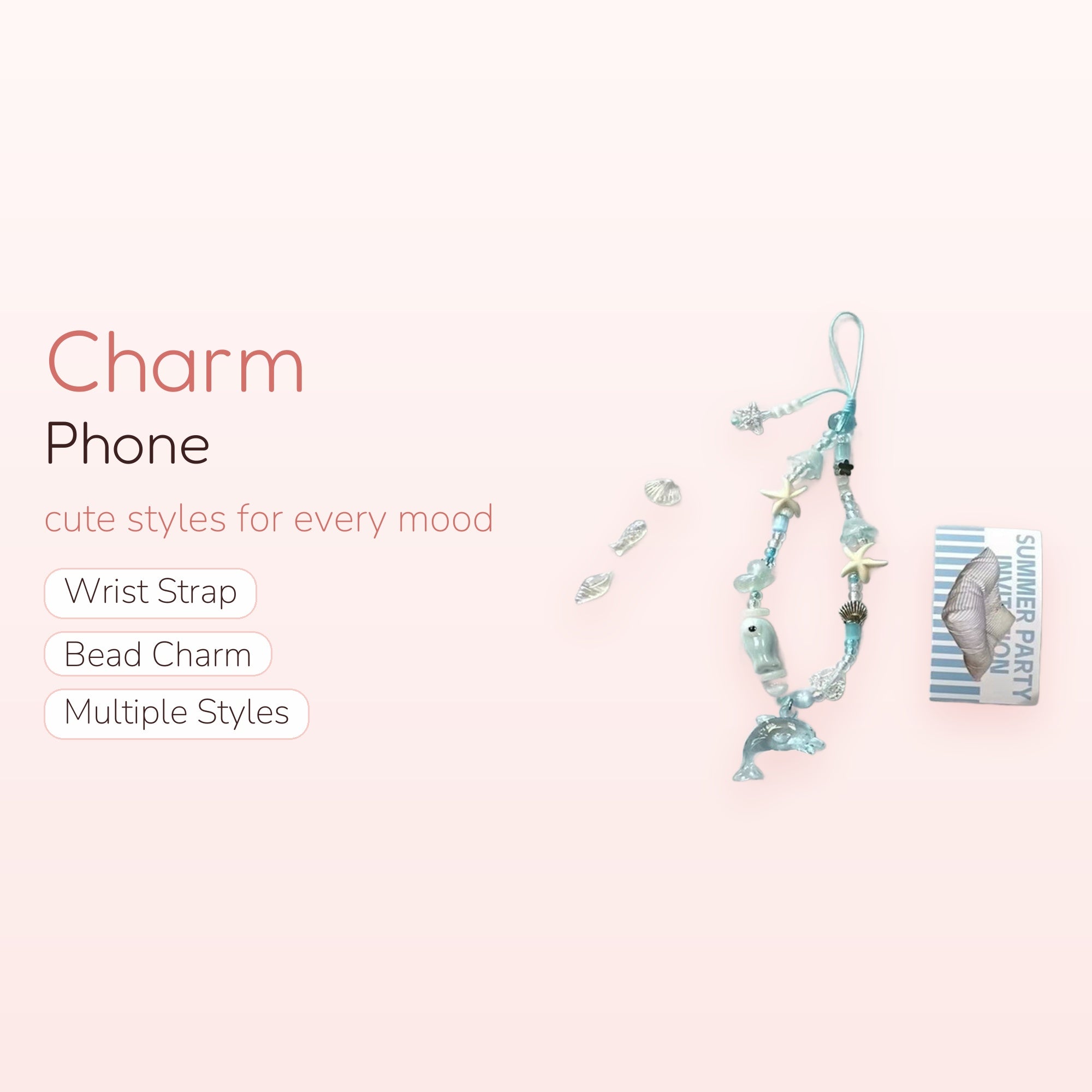 Aesthetic Blue Ocean Phone Charm Strap | Beaded Dolphin & Starfish Lanyard